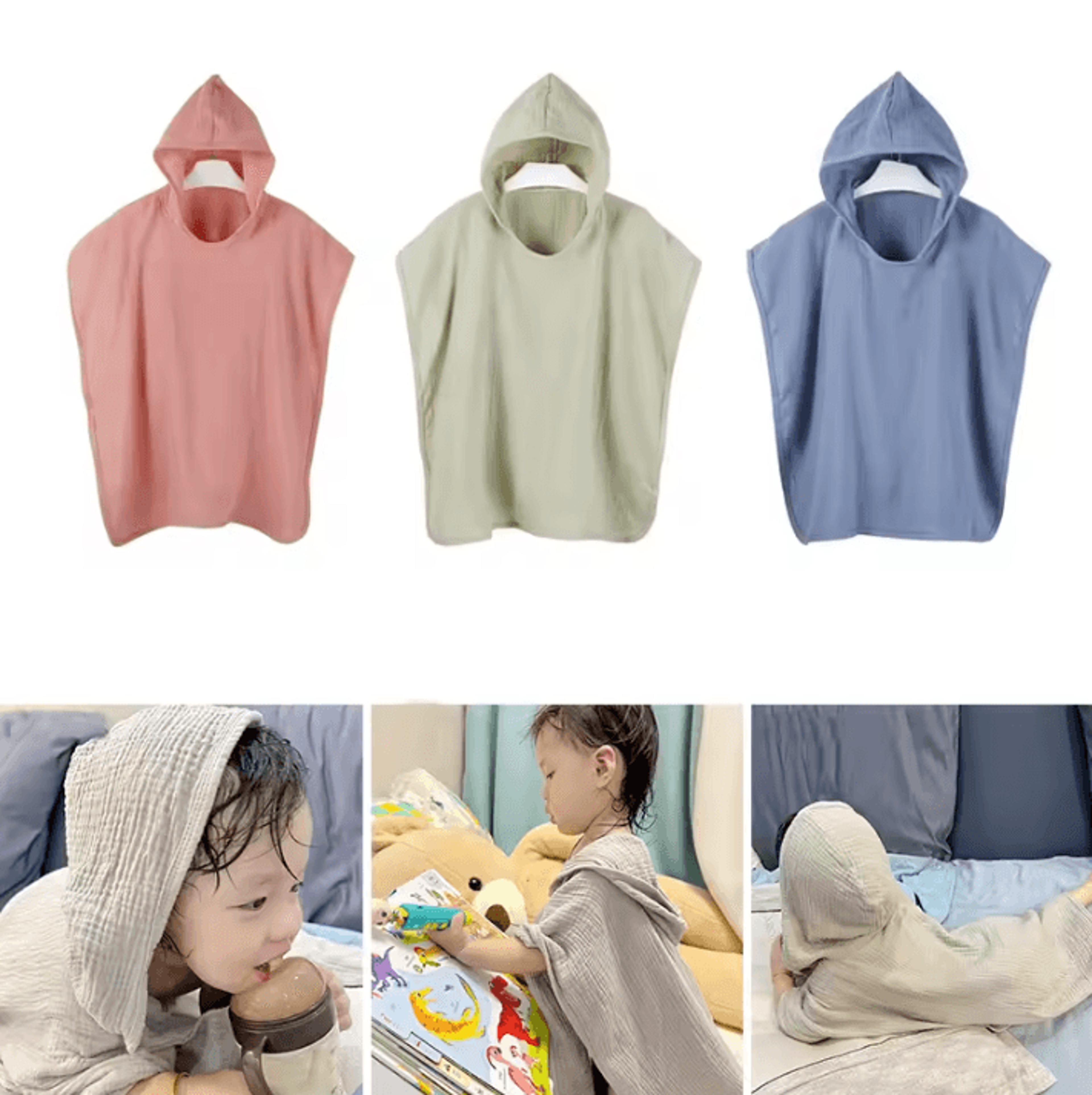 Soft Cotton Gauze Baby Hooded Bath Towel Poncho For Cozy Drying  Comfort 0
