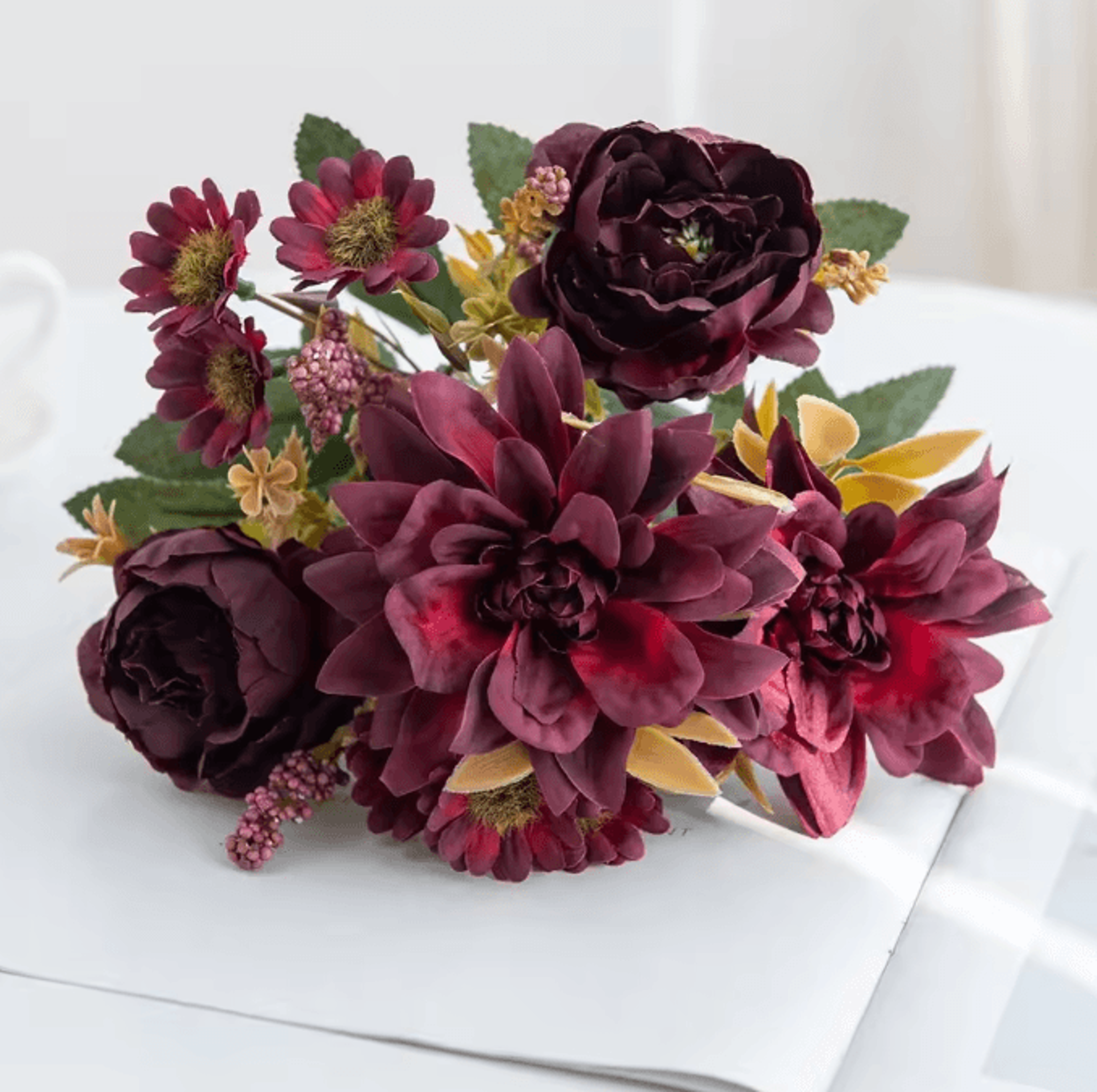 Lifelike Silk Dahlia Rose Daisy Bouquet For Home  Event Decor 5