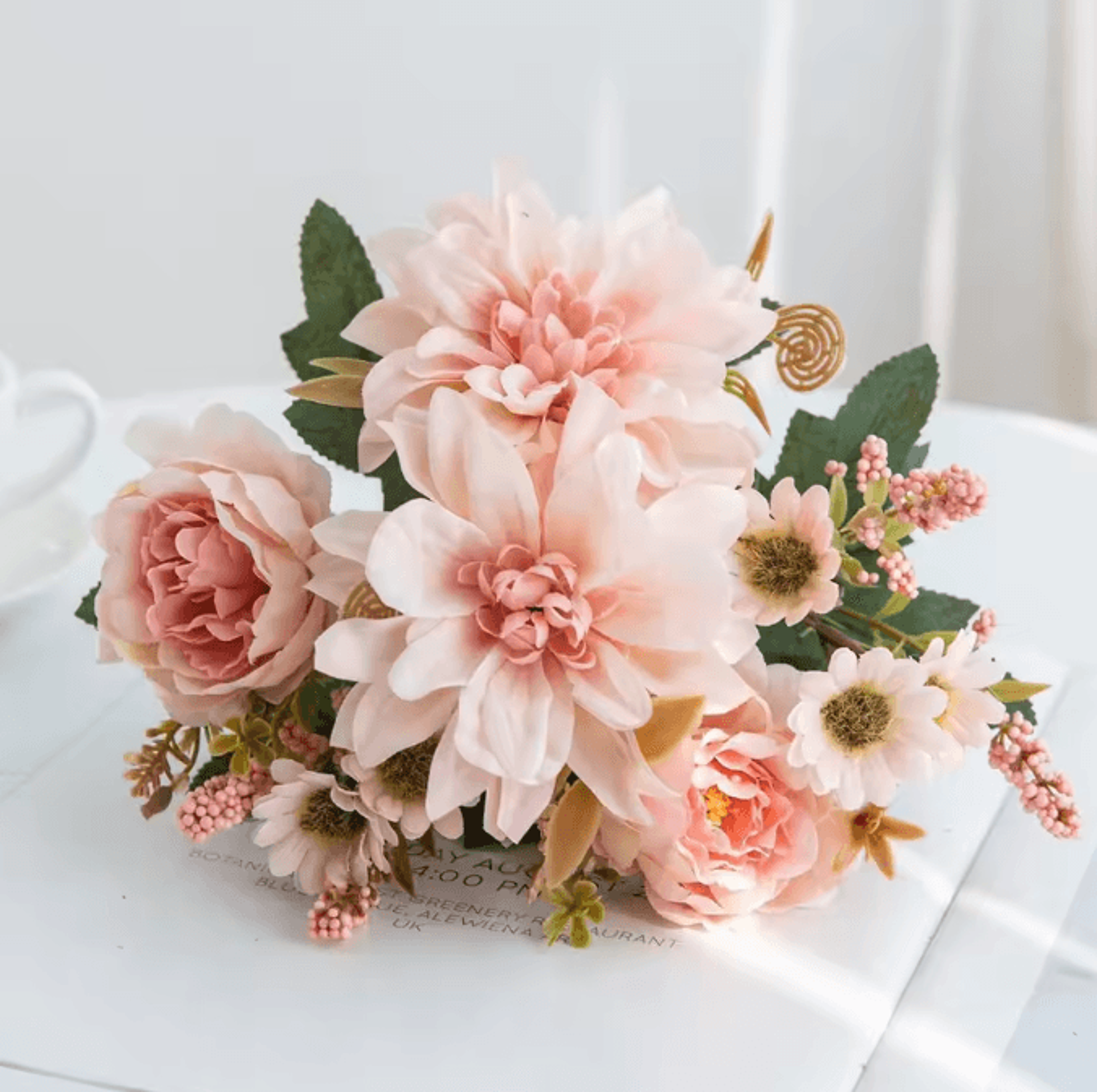 Lifelike Silk Dahlia Rose Daisy Bouquet For Home  Event Decor 6