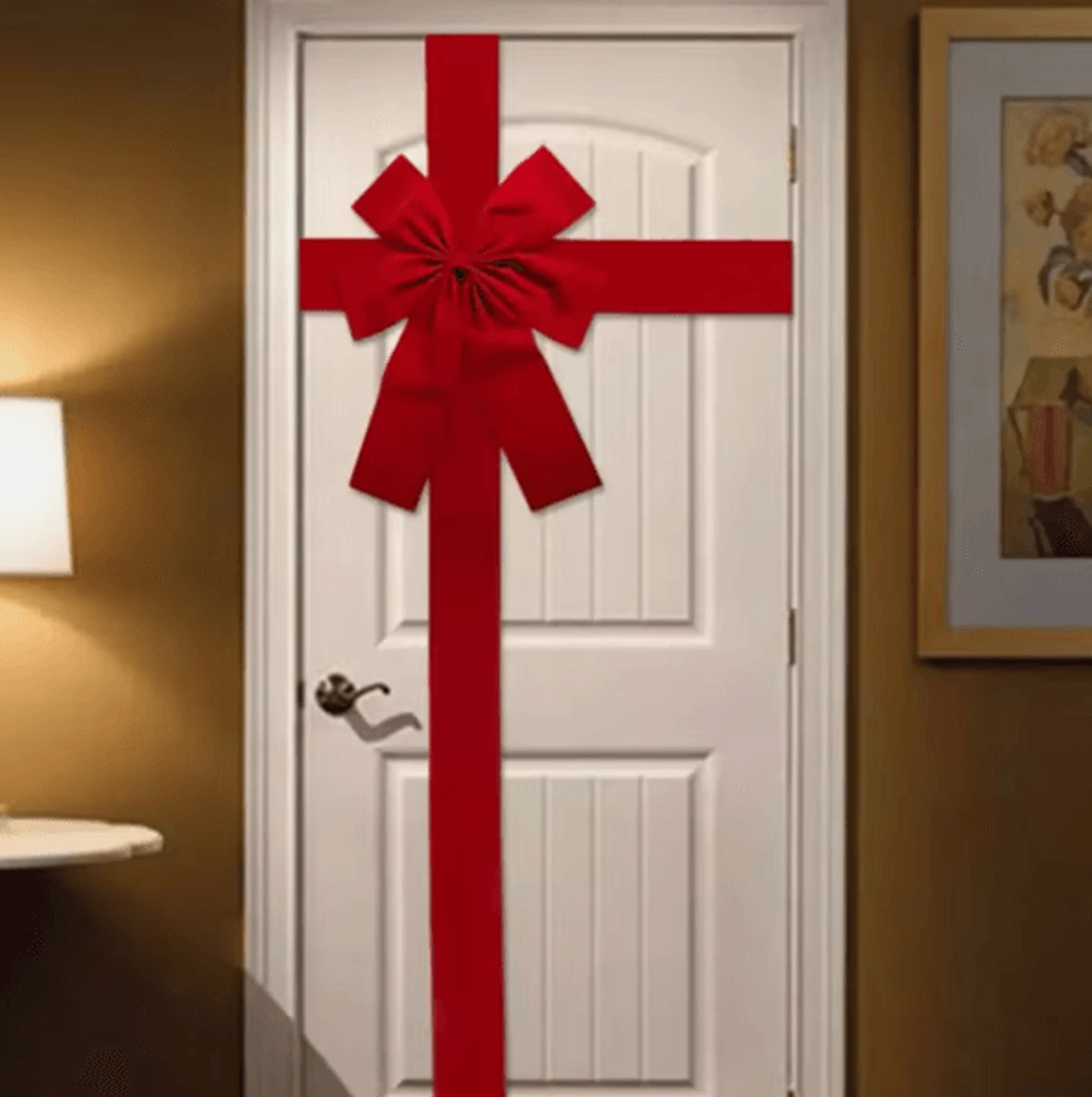 Large Christmas Door Bow With Linen Ribbon For Festive Entryway Decor 0
