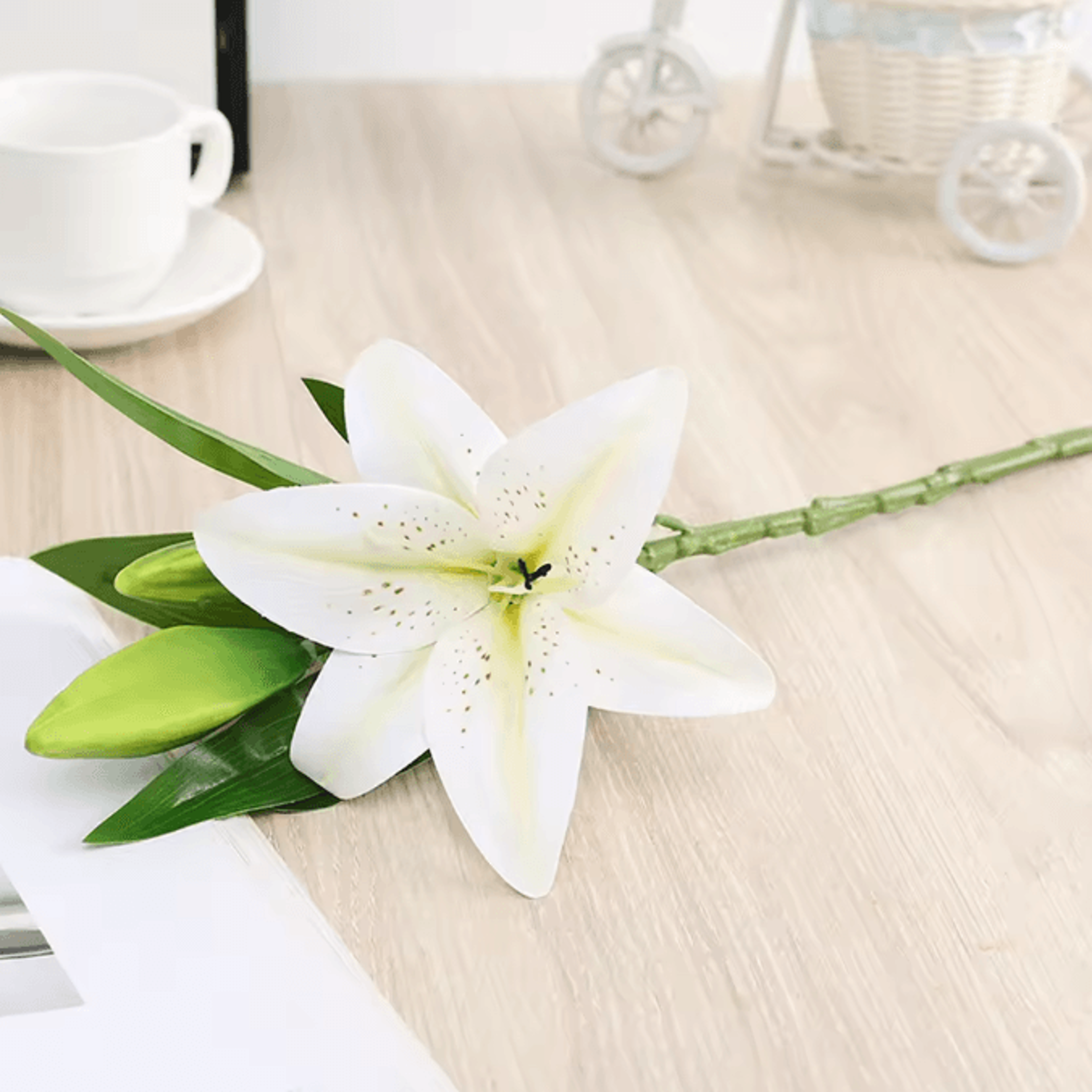 Realistic 3D Printed Artificial Lily Branch  Elegant White Faux Flowers For Home  Wedding Decor 5