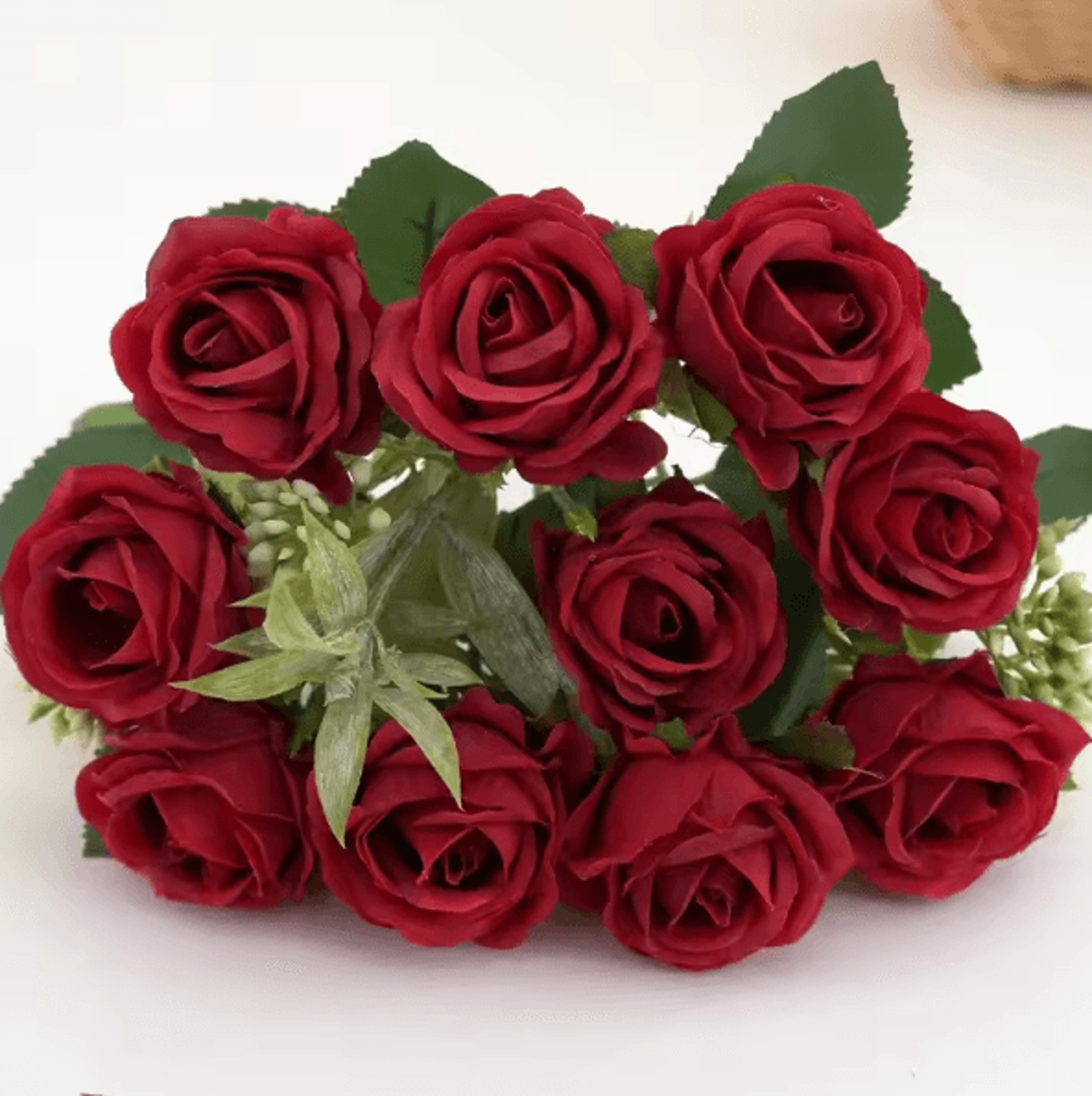10Head Artificial Rose Bouquet  Realistic Silk Flowers For Elegant Home  Wedding Decor 4