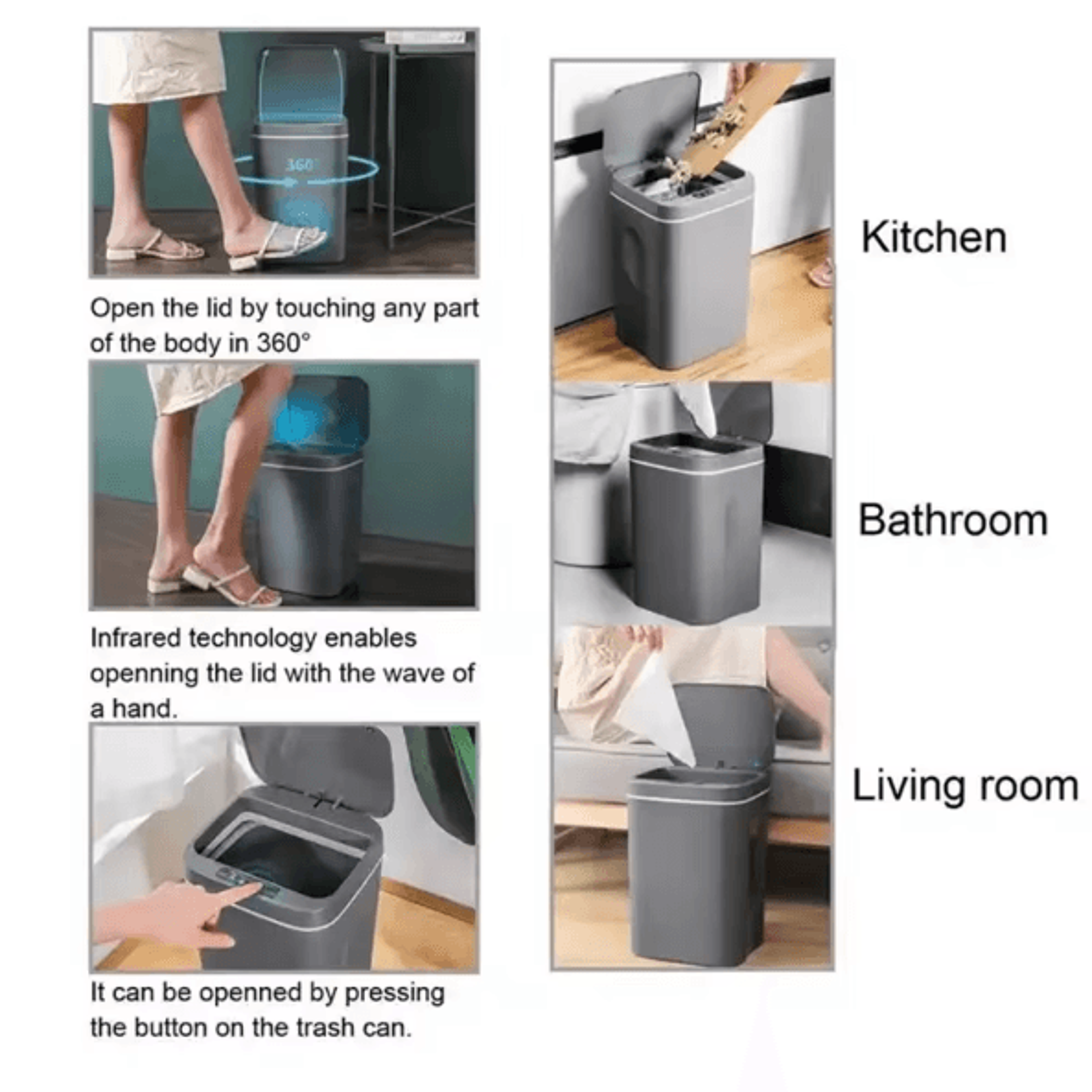 16L Smart Automatic Sensor Trash Can  Touchless Waterproof Kitchen  Bathroom Bin 3