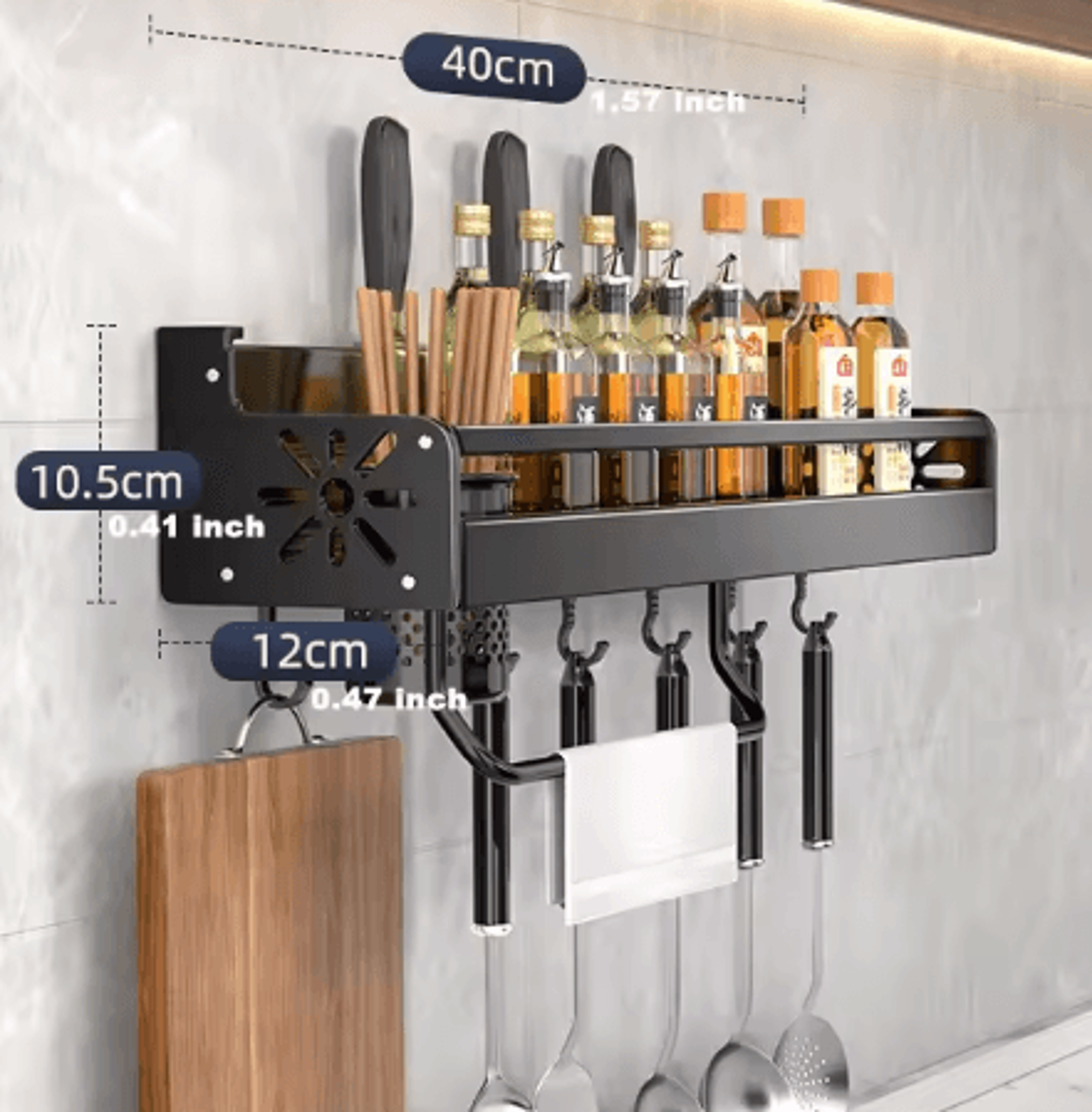 MultiFunction Wall Mounted Kitchen Organizer Shelf  Spice Rack Knife Holder  Utensil Storage 5