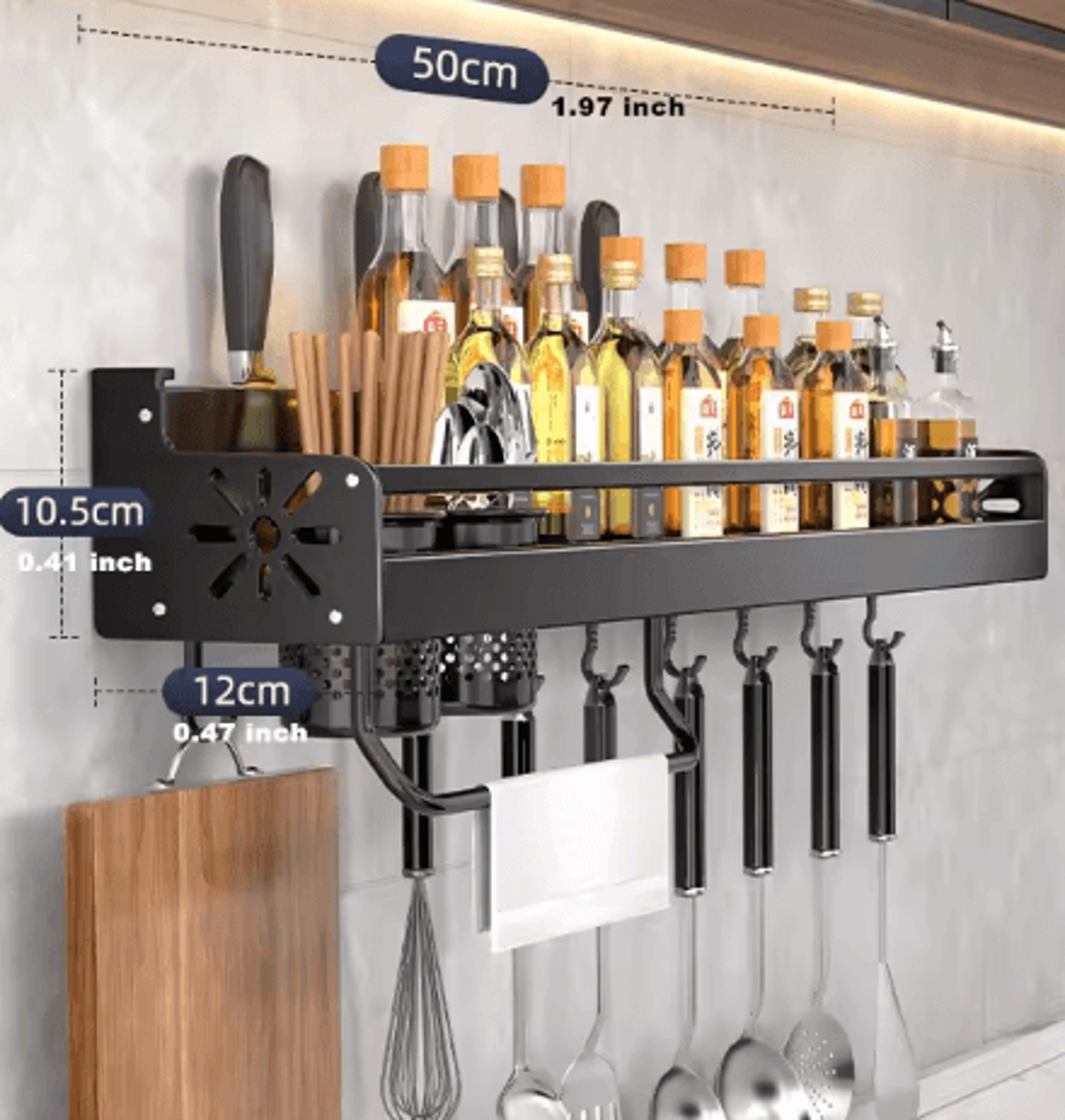 MultiFunction Wall Mounted Kitchen Organizer Shelf  Spice Rack Knife Holder  Utensil Storage 8