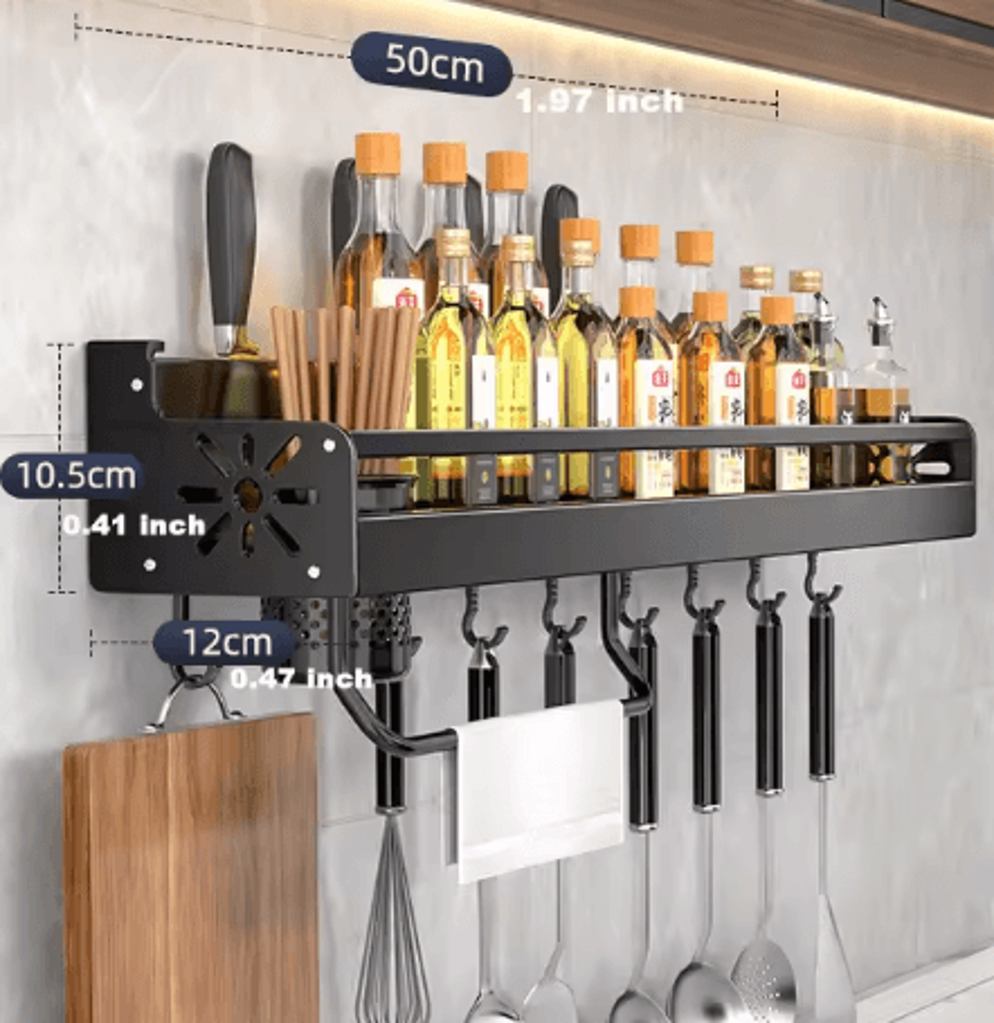 MultiFunction Wall Mounted Kitchen Organizer Shelf  Spice Rack Knife Holder  Utensil Storage 7