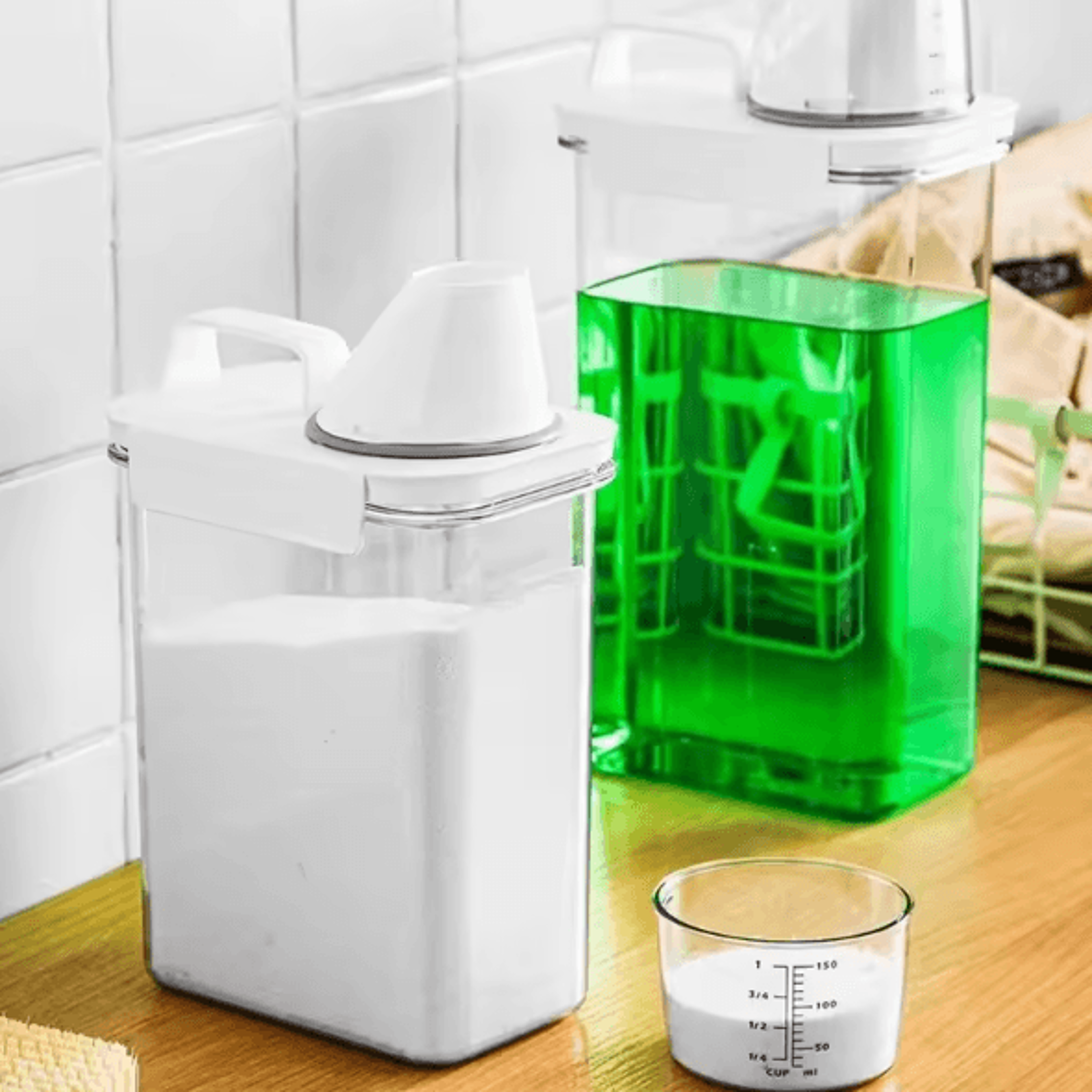 Airtight Laundry Detergent Dispenser  Clear Powder Storage Container With Pour Spout 2