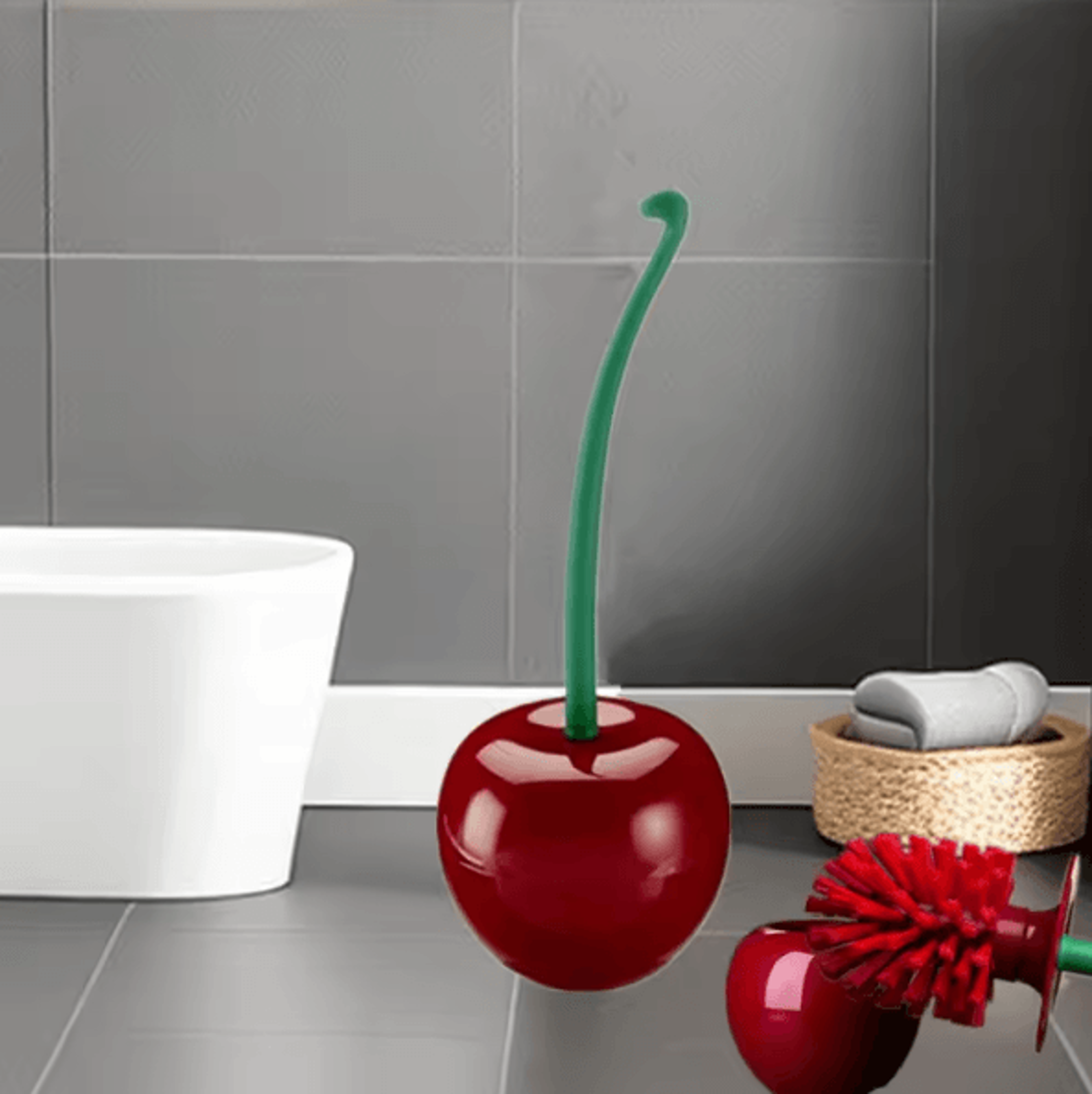 CherryShaped Toilet Brush  Holder Set  Cute Decorative Bathroom Cleaning Tool 0