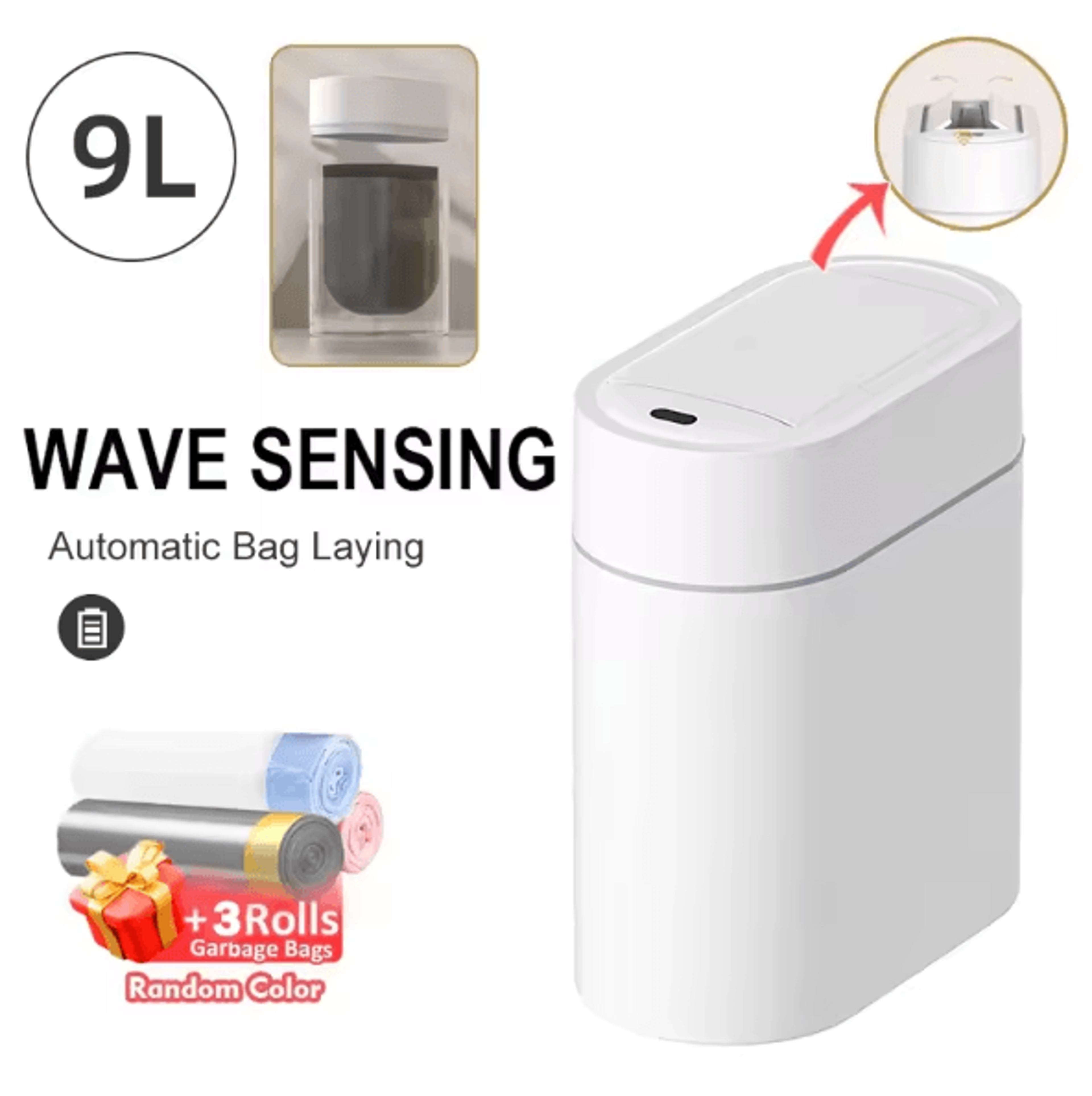 SmartSeal 9L Sensor Trash Can With Automatic Bagging  Dual Opening 5