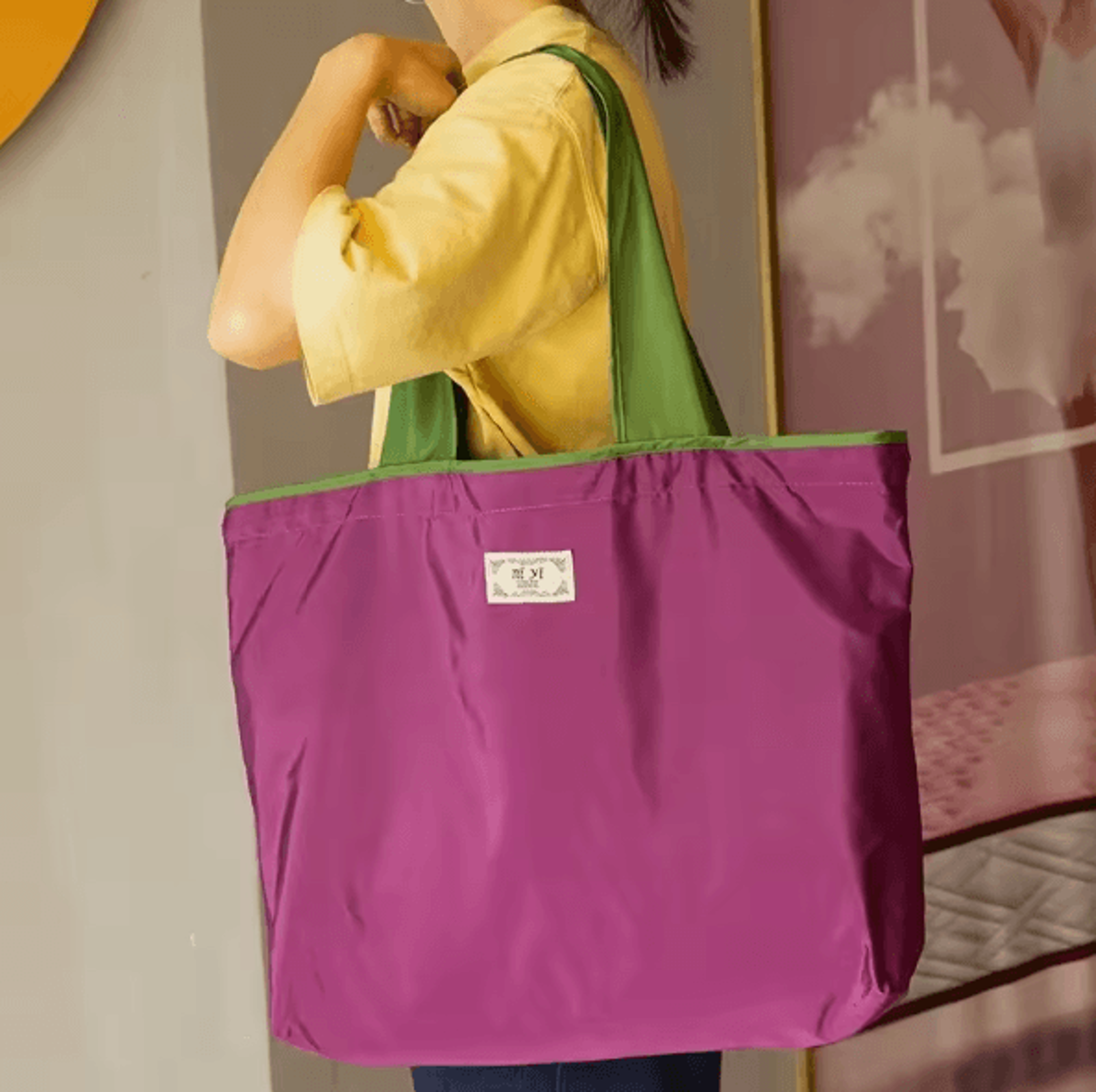 EcoCarry Foldable Reusable Grocery Shoulder Bag With Drawstring Closure 7