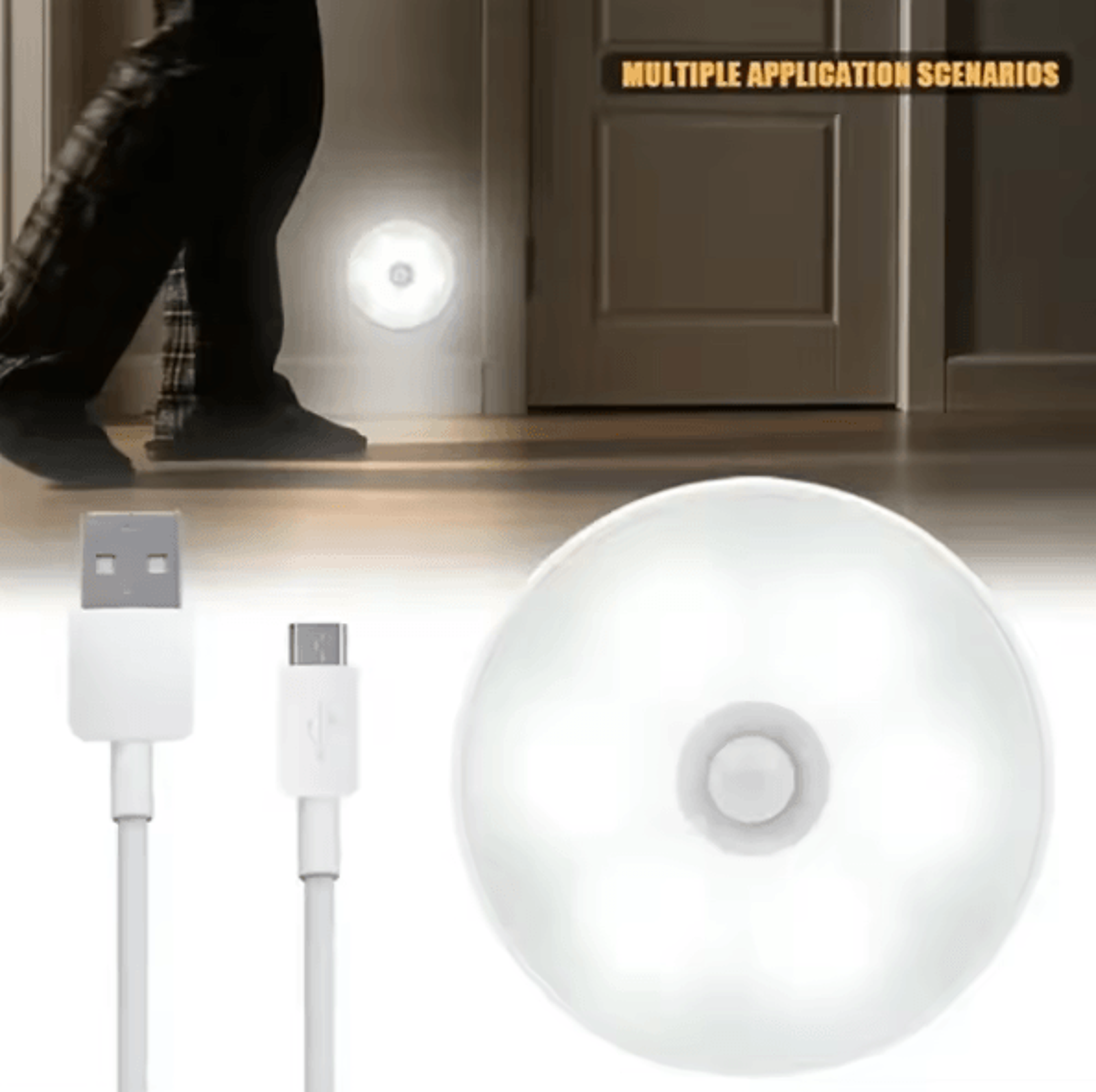 LumiSense USB Rechargeable PIR Motion Sensor LED Night Light For Closet Cabinet Kitchen Stairs Wire 1