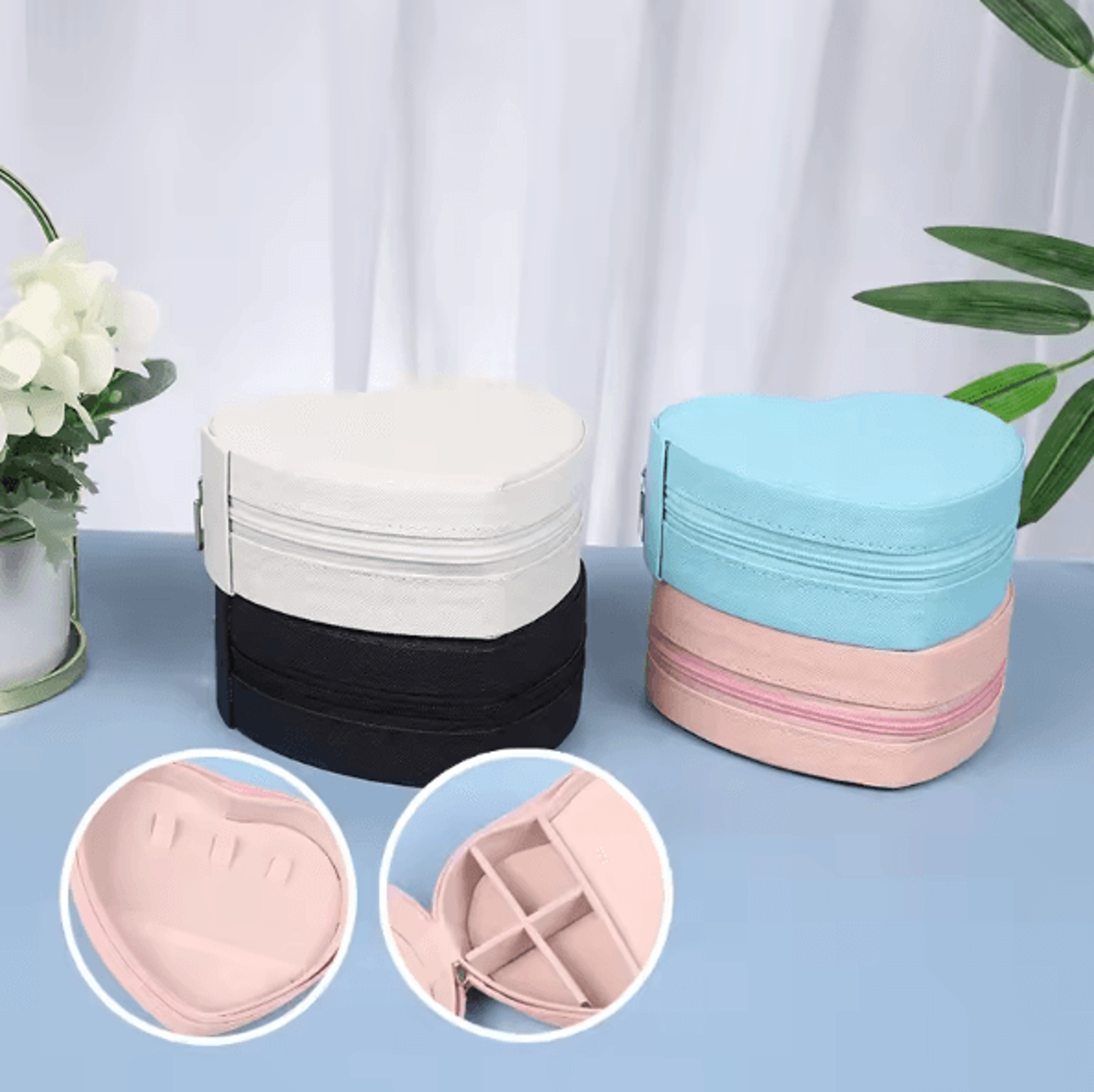LuxeHeart Portable Travel Jewelry Organizer Box Leather Zipper Case For Rings Necklaces Earrings Cu 0