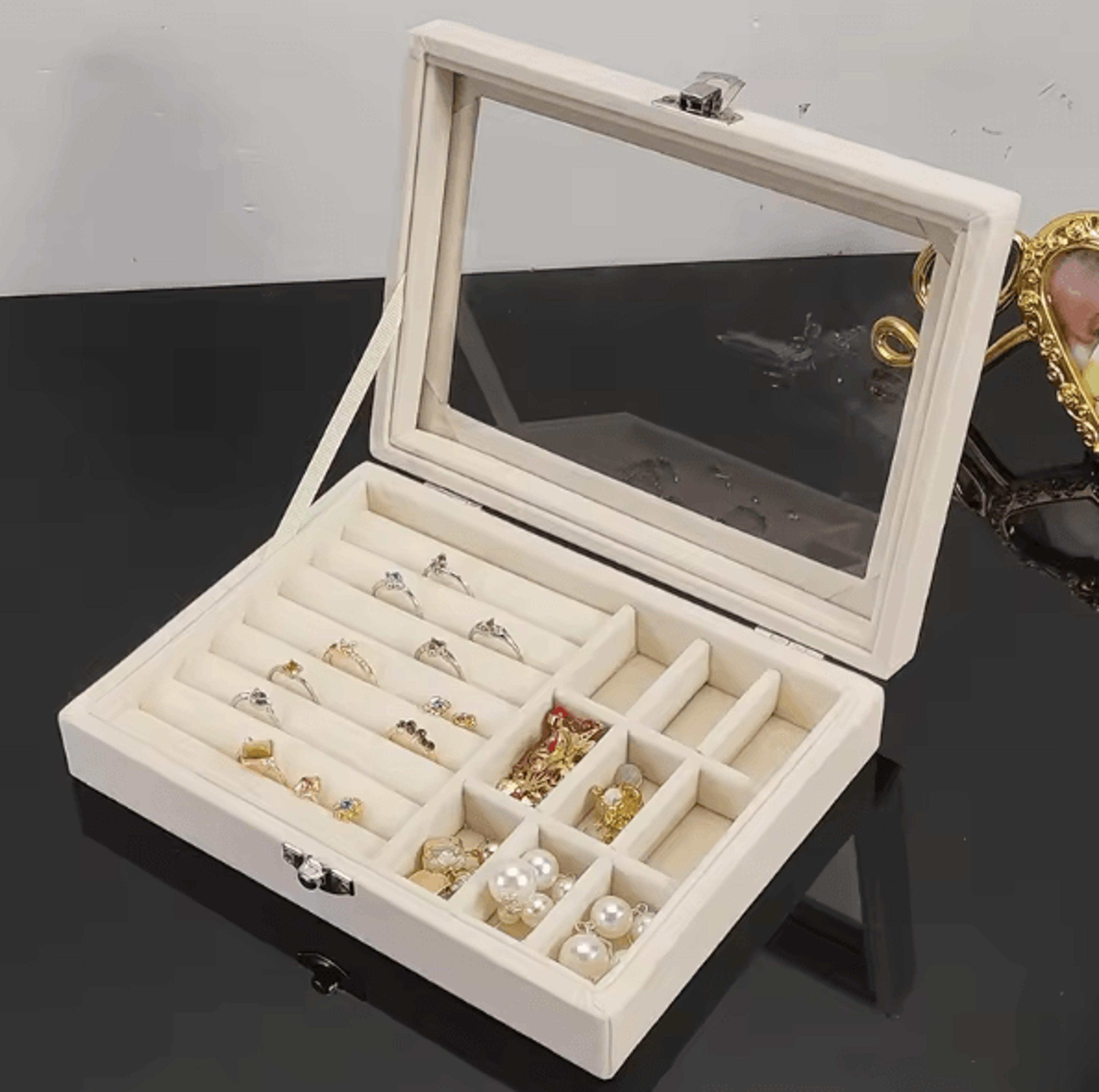 ClearView Transparent Jewelry Organizer Box With Flip Lid MultiCompartment Earring Ring Necklace St 0