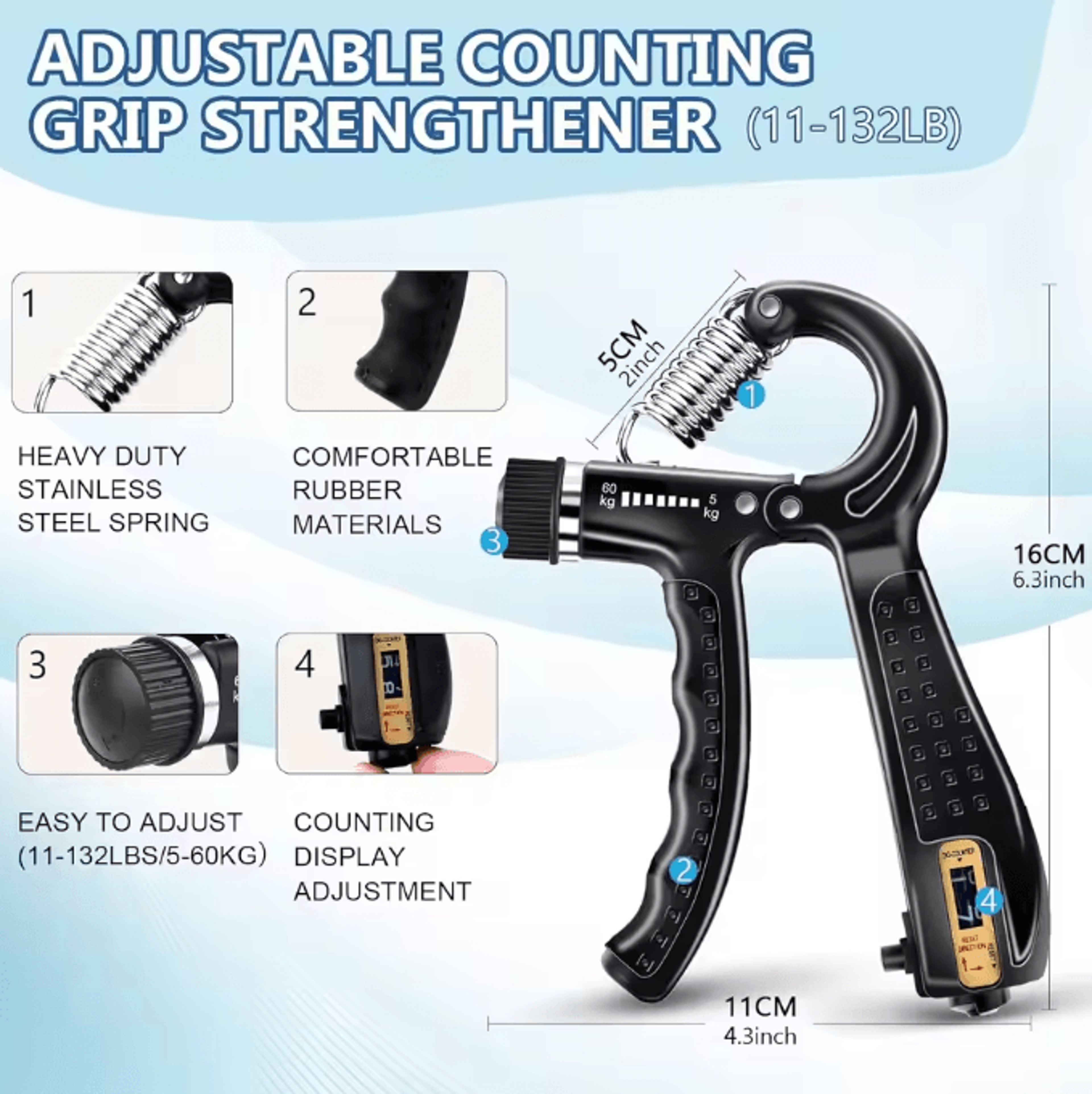 PowerGrip 5in1 Grip Trainer Kit Adjustable Hand Gripper Set With Finger Exercisers  Stress Ball For 3