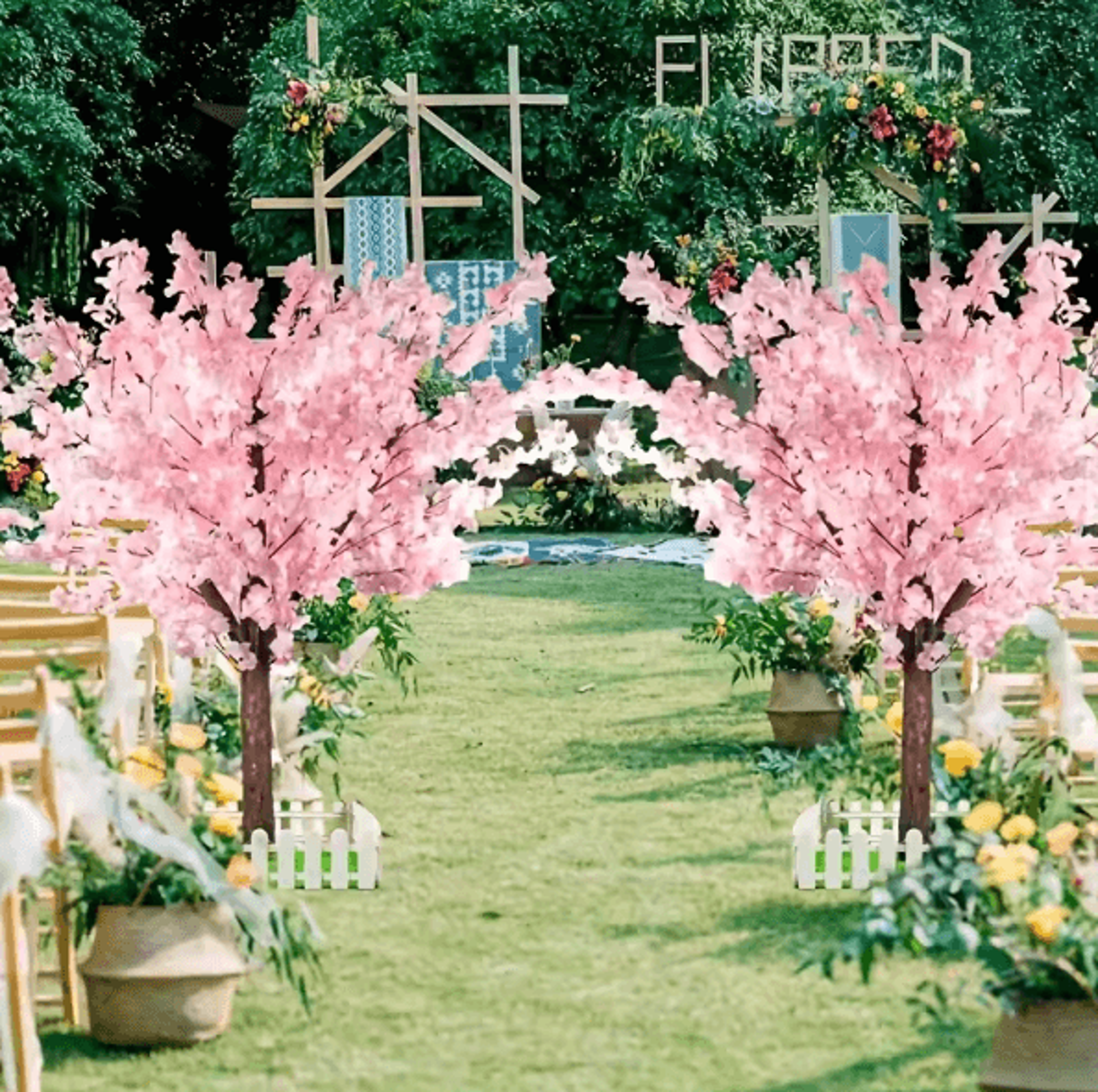 Handmade Artificial Cherry Blossom Tree  Pink Sakura Faux Tree Indoor Outdoor Wedding Decor 46FT 2