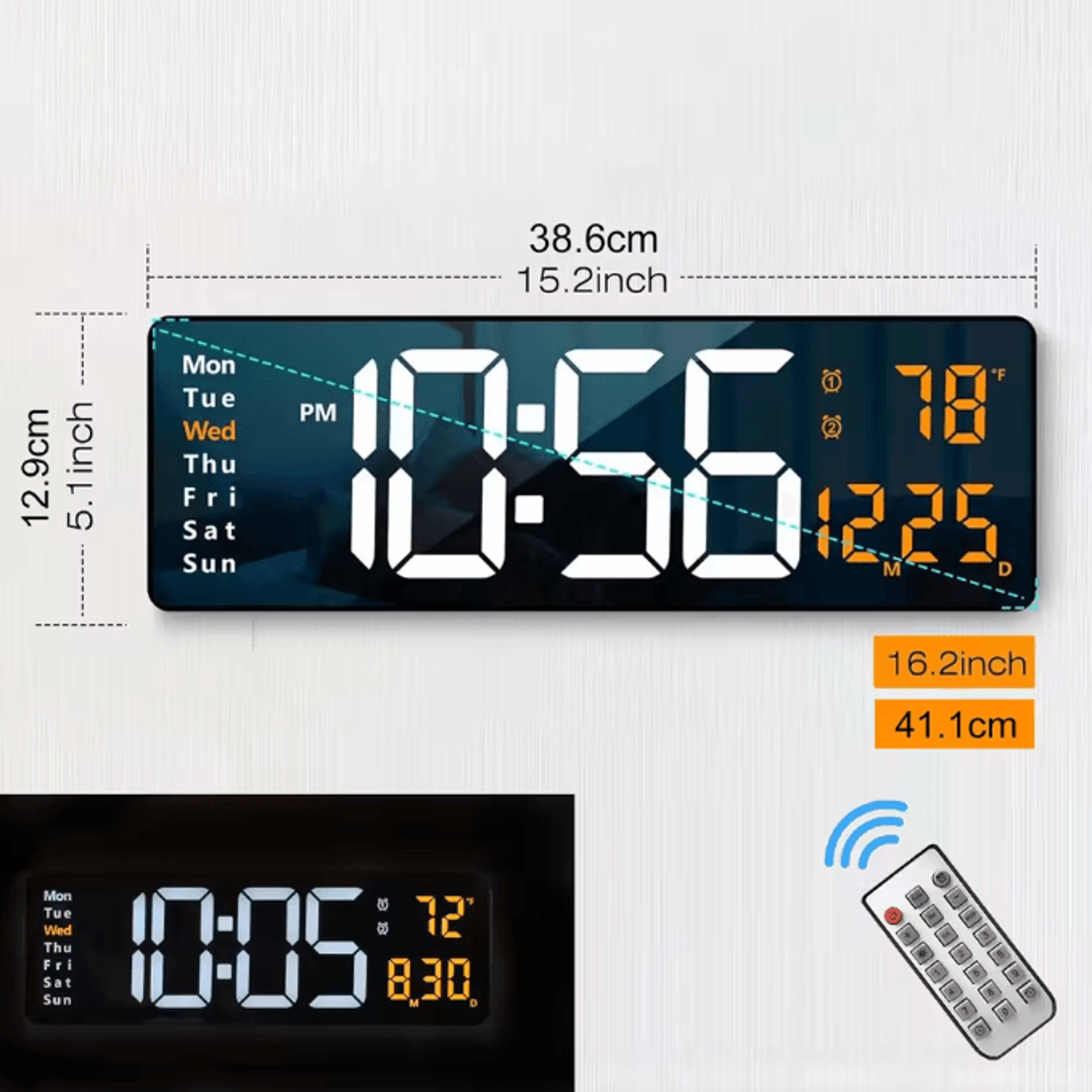 162Inches Large LED Digital Wall Clock With Remote  RGB Color Display Dual Alarm AutoDimming Modern 4