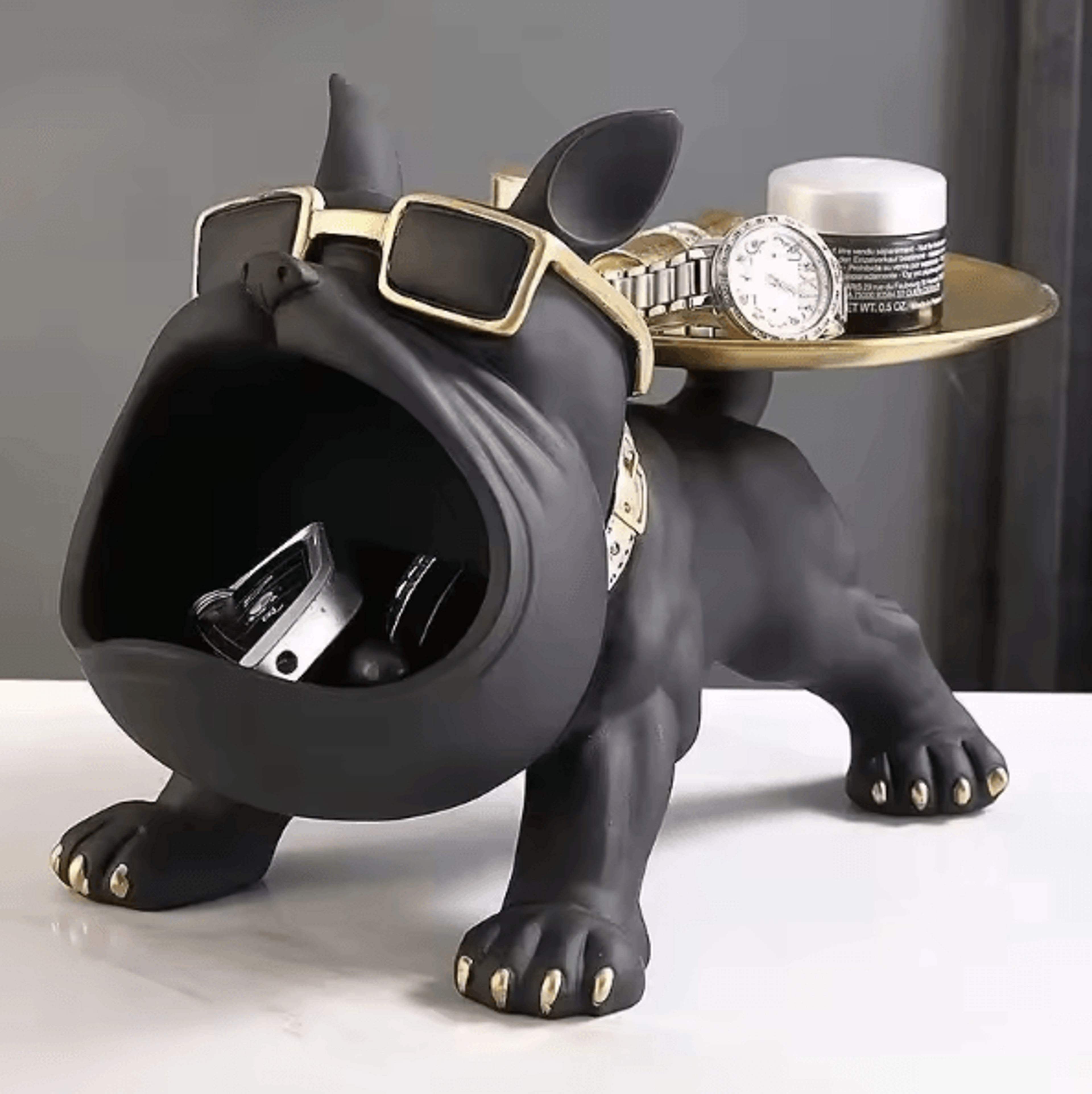 Large Bulldog Storage Statue  Resin Dog Figurine With Tray Organizer For Home Decor  Desk Storage 0