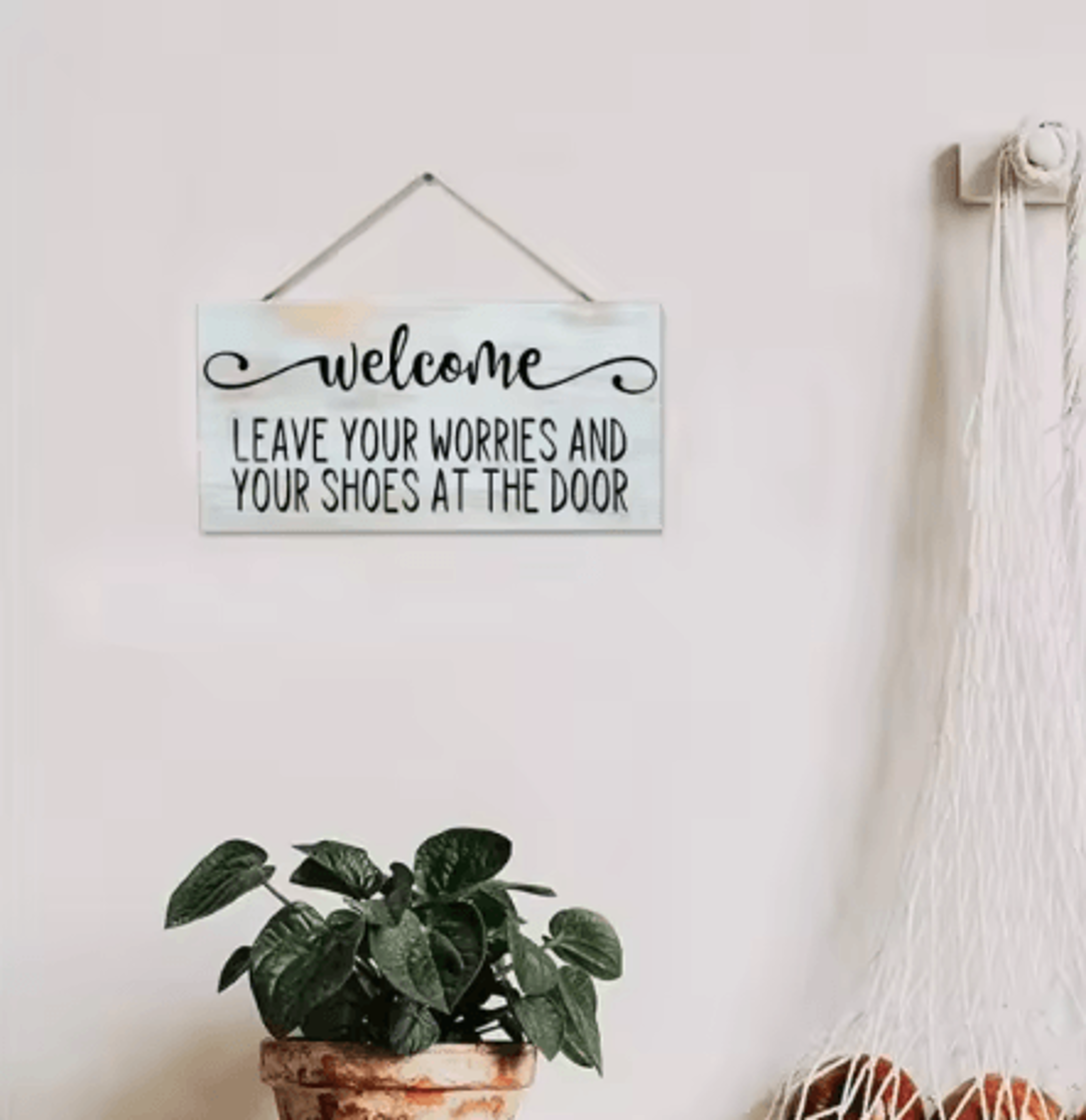Wooden Welcome Please Remove Your Shoes Sign  Rustic Entryway Hanging Wall Plaque For Home  Front D 1