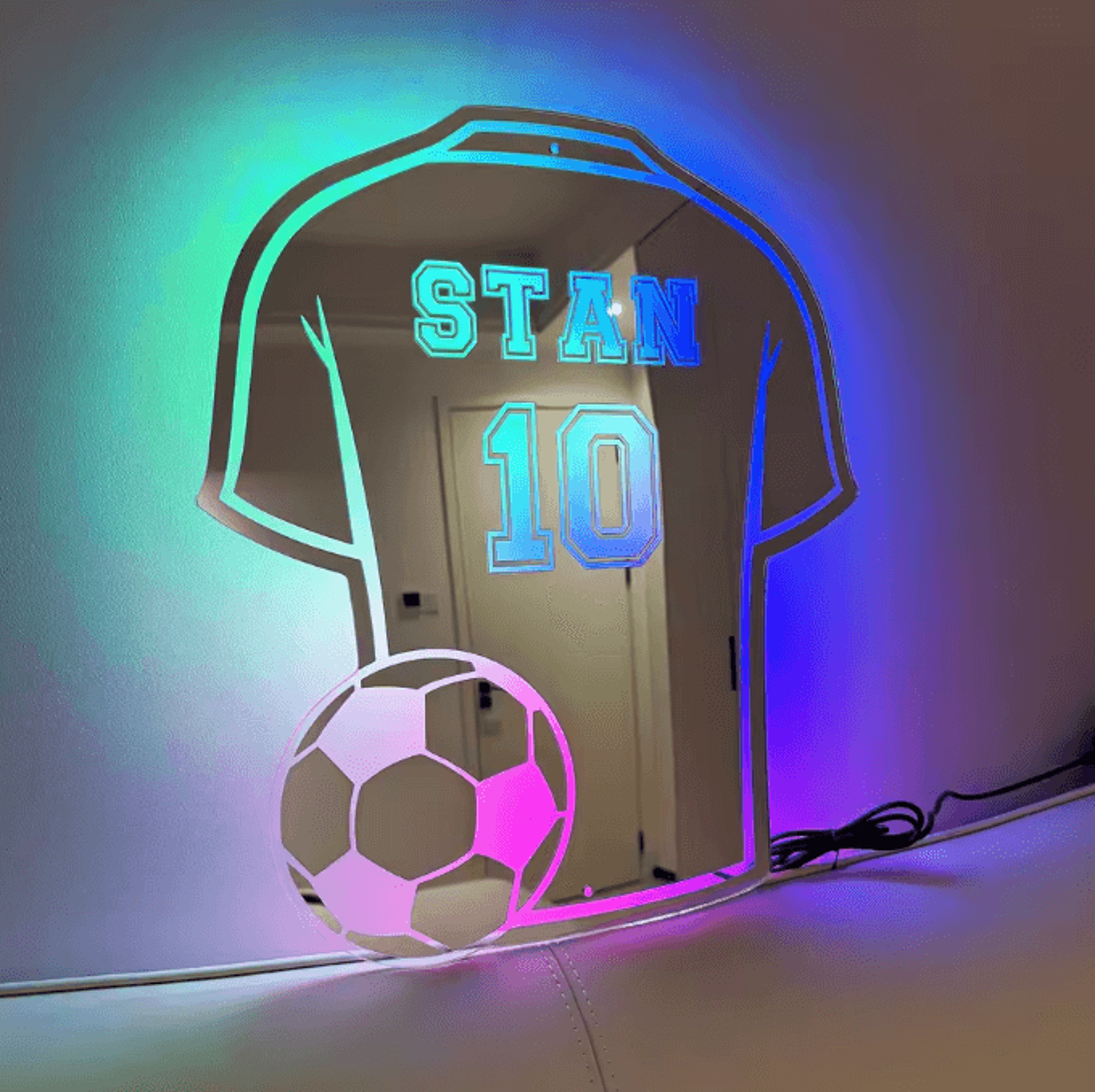 Custom Football Shirt LED Mirror  Personalized Jersey Wall Light For Man Cave  Sports Room Decor 0