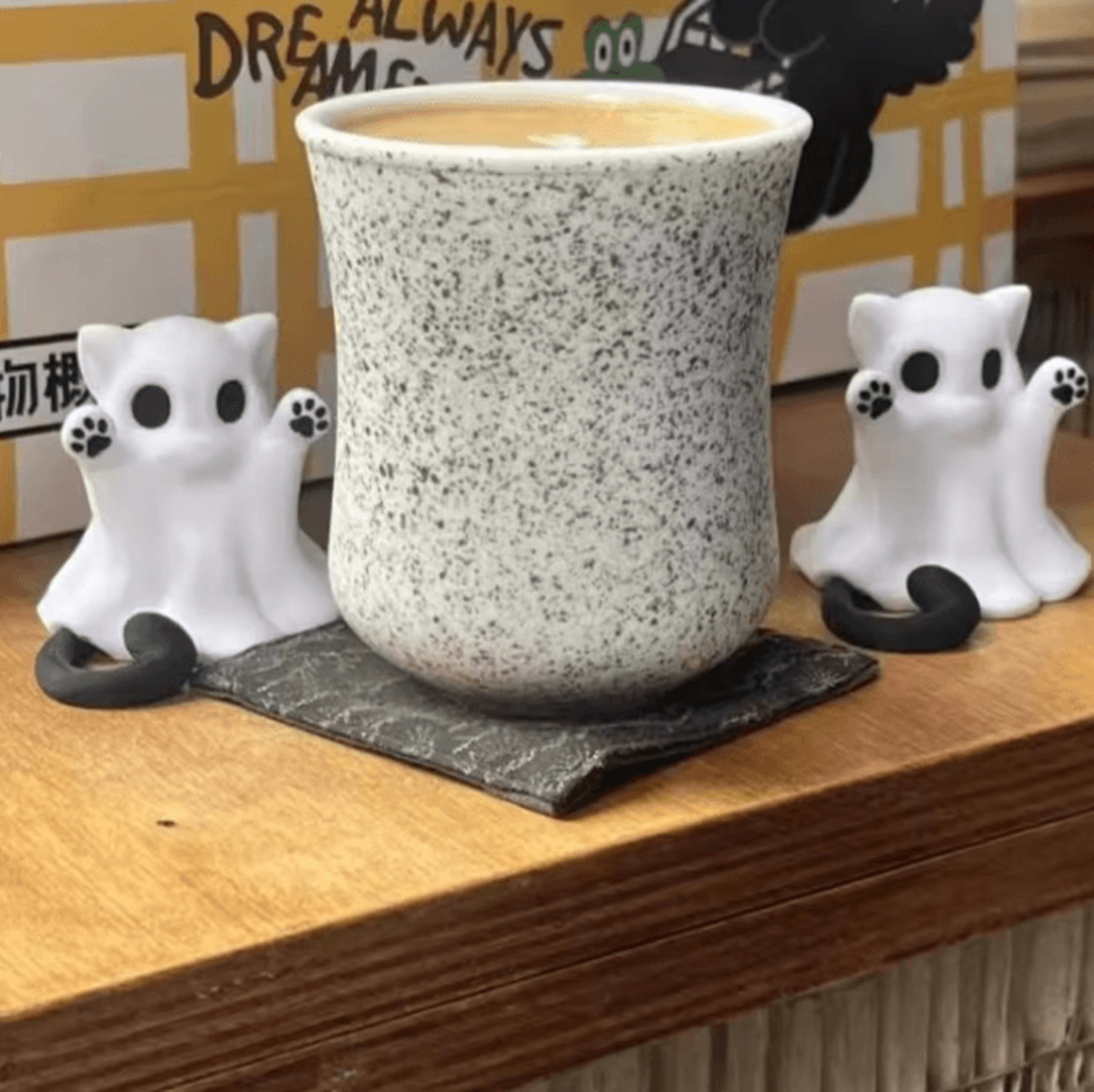 Mini Cat Ghost Figurine  Cute Halloween Desk Decor Collectible Approx 31 Inches 3