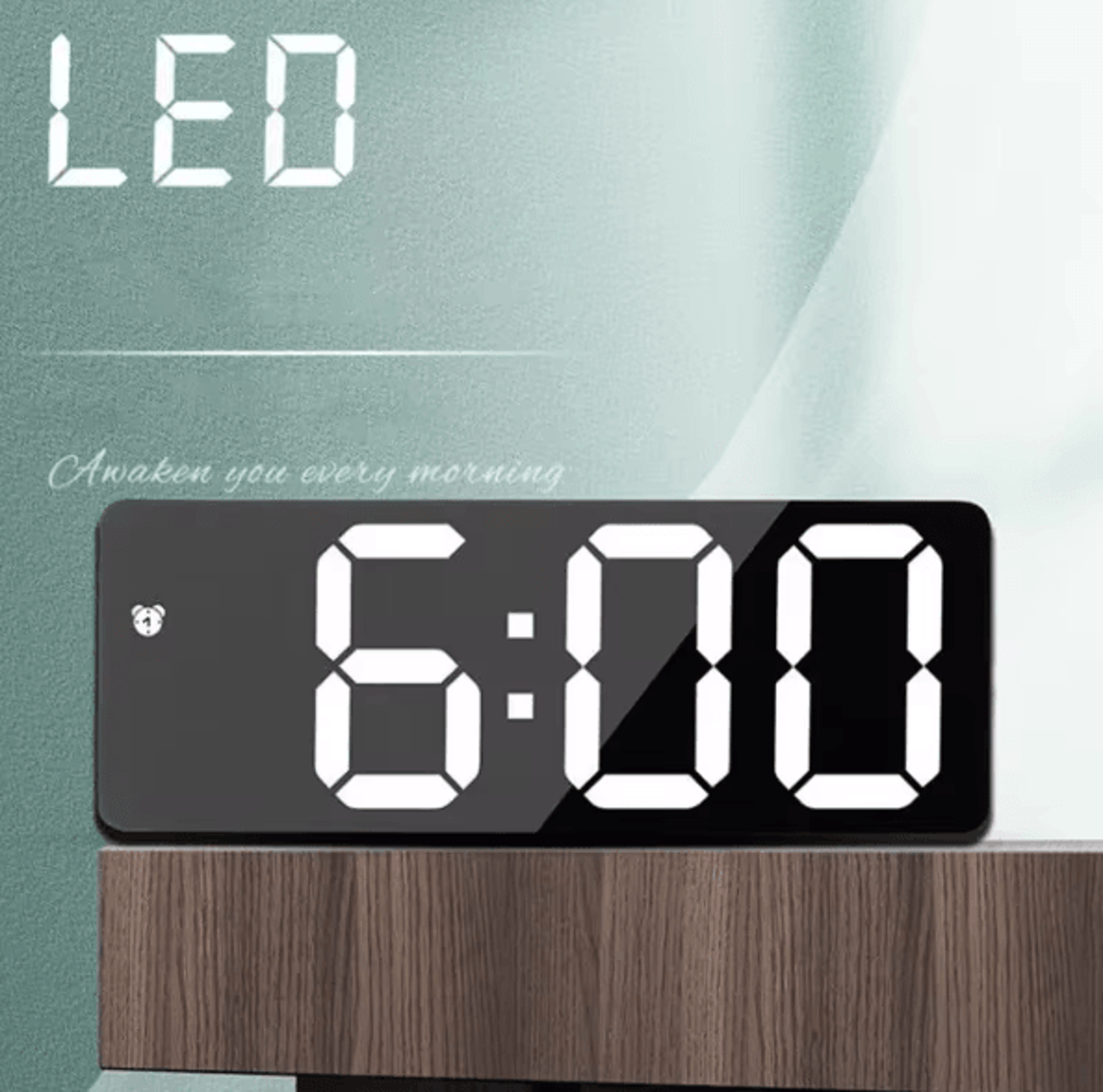 Voice Control LED Mirror Digital Alarm Clock With Temperature Display Snooze  Night Mode Bedside Cl 0