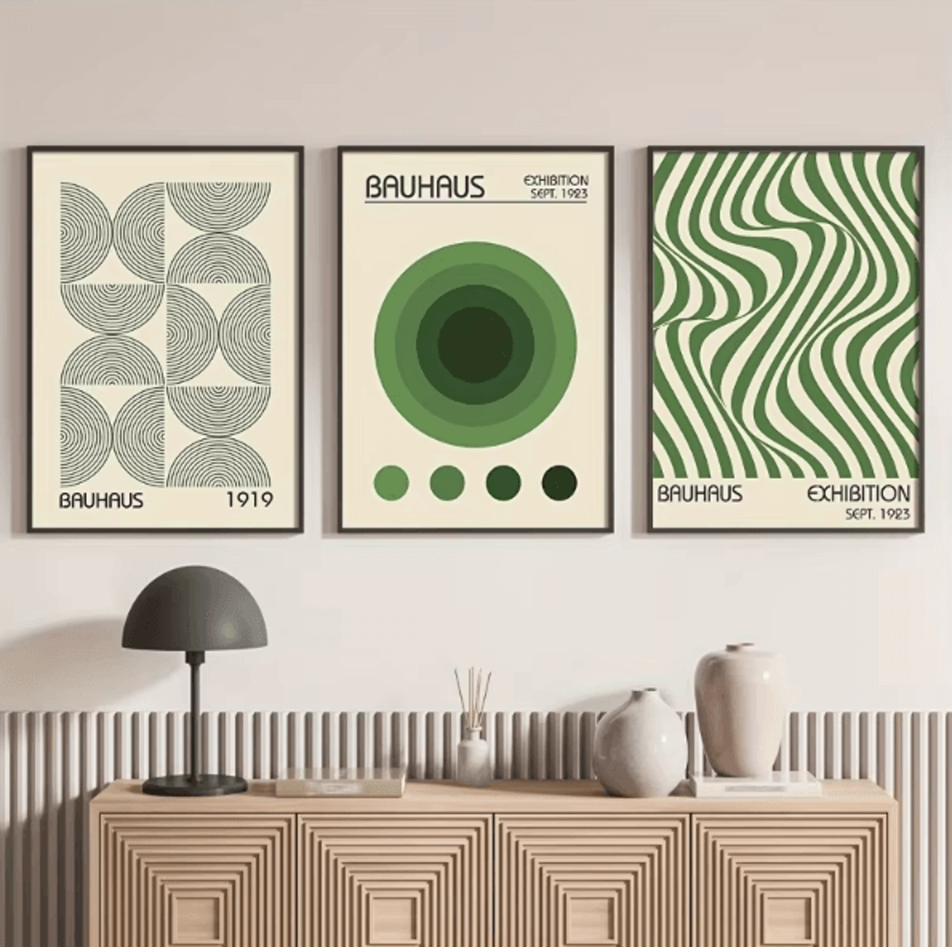 3 Piece Bauhaus Geometric Wall Art Set Minimalist Mid Century Canvas Posters Unframed 0