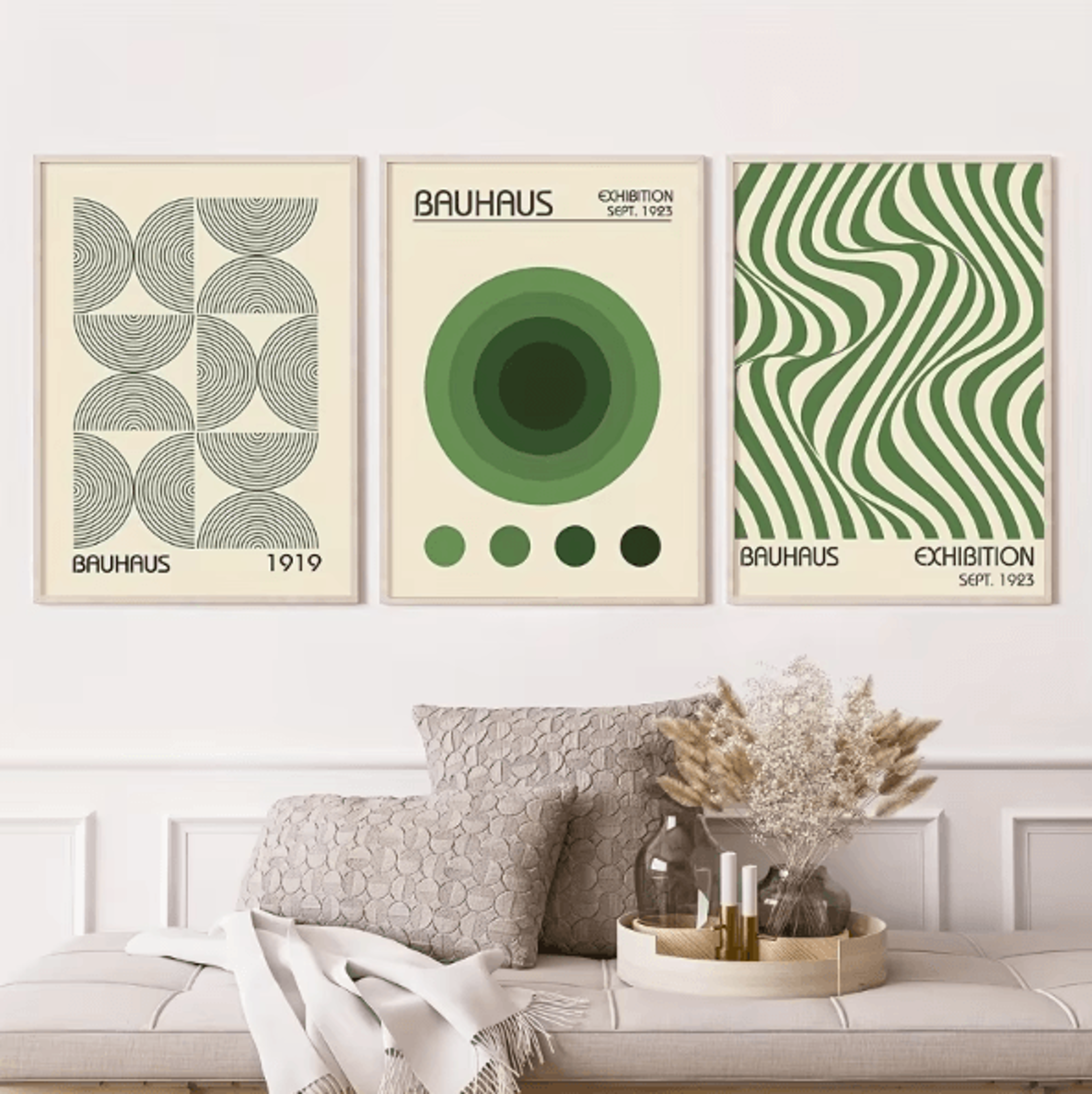 3 Piece Bauhaus Geometric Wall Art Set Minimalist Mid Century Canvas Posters Unframed 1