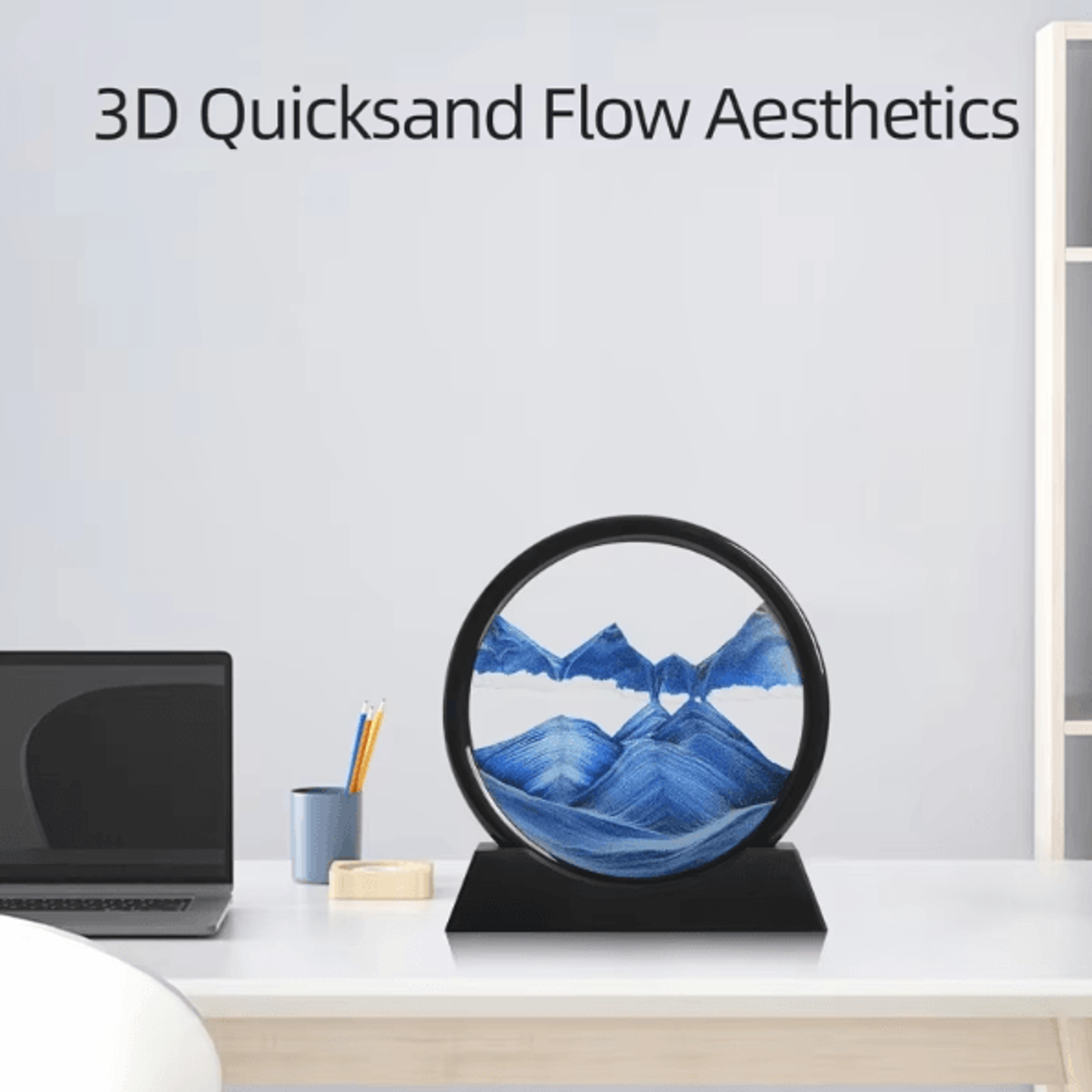 3D Moving Sand Art Hourglass Frame  Round Glass Sandscape Desk Decor For Home And Office 2