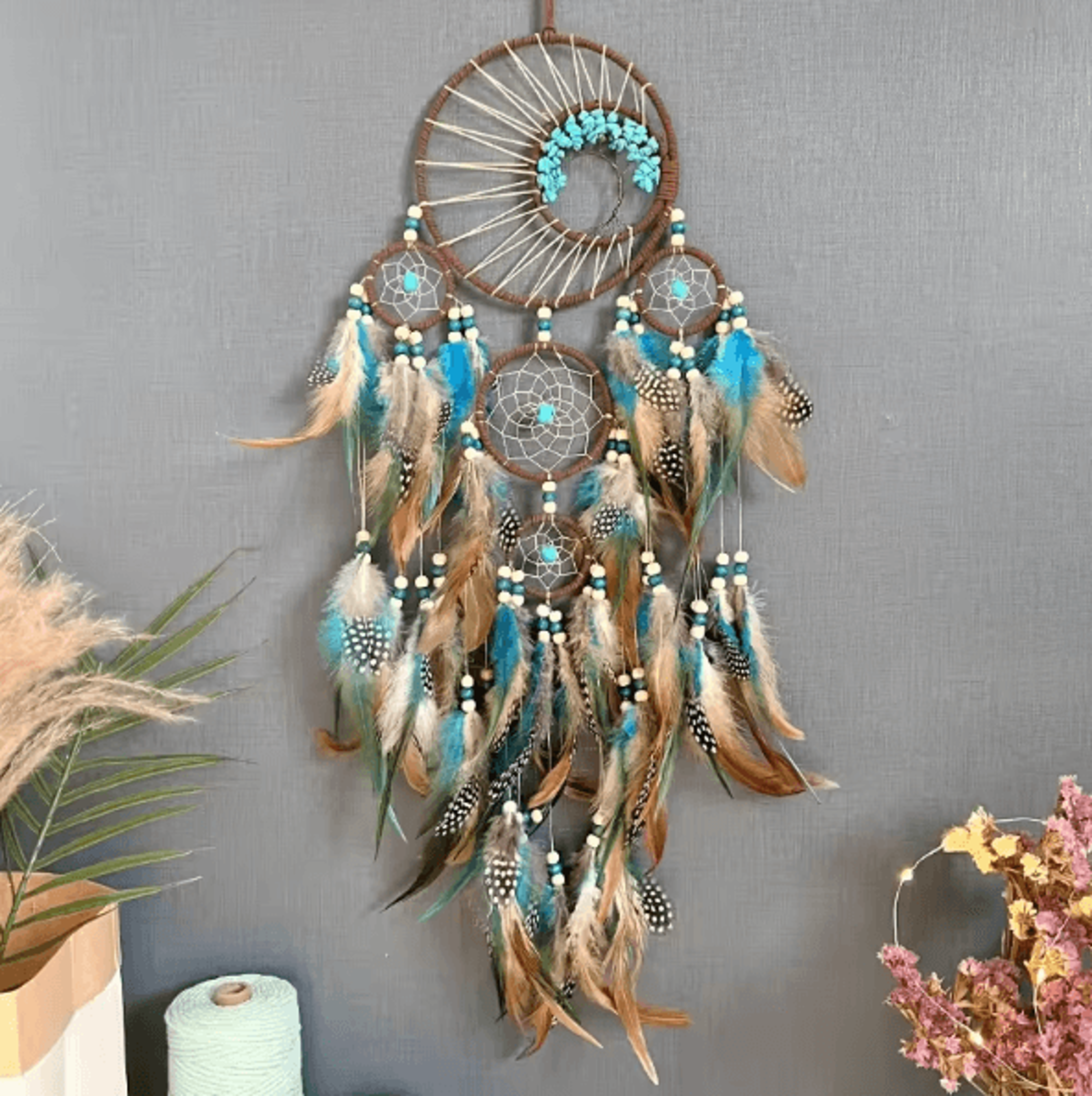 Vintage Tree Of Life Dream Catcher Wind Chime  Boho Wall Hanging Decor With Natural Stone Accents 6