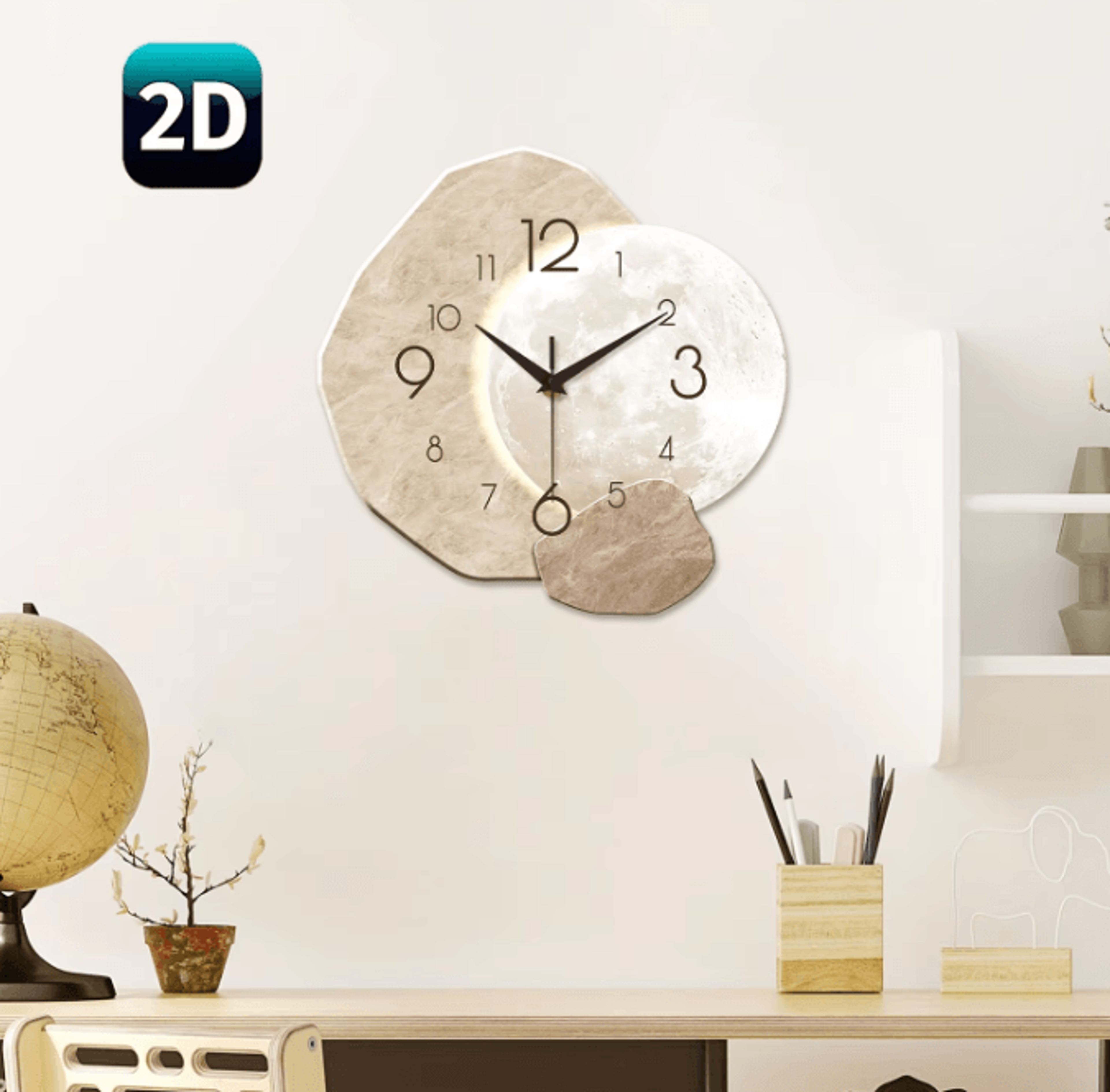 Modern Wooden Moon Wall Clock  Silent Quartz Minimalist Wall Decor For Bedroom  Living Room 0