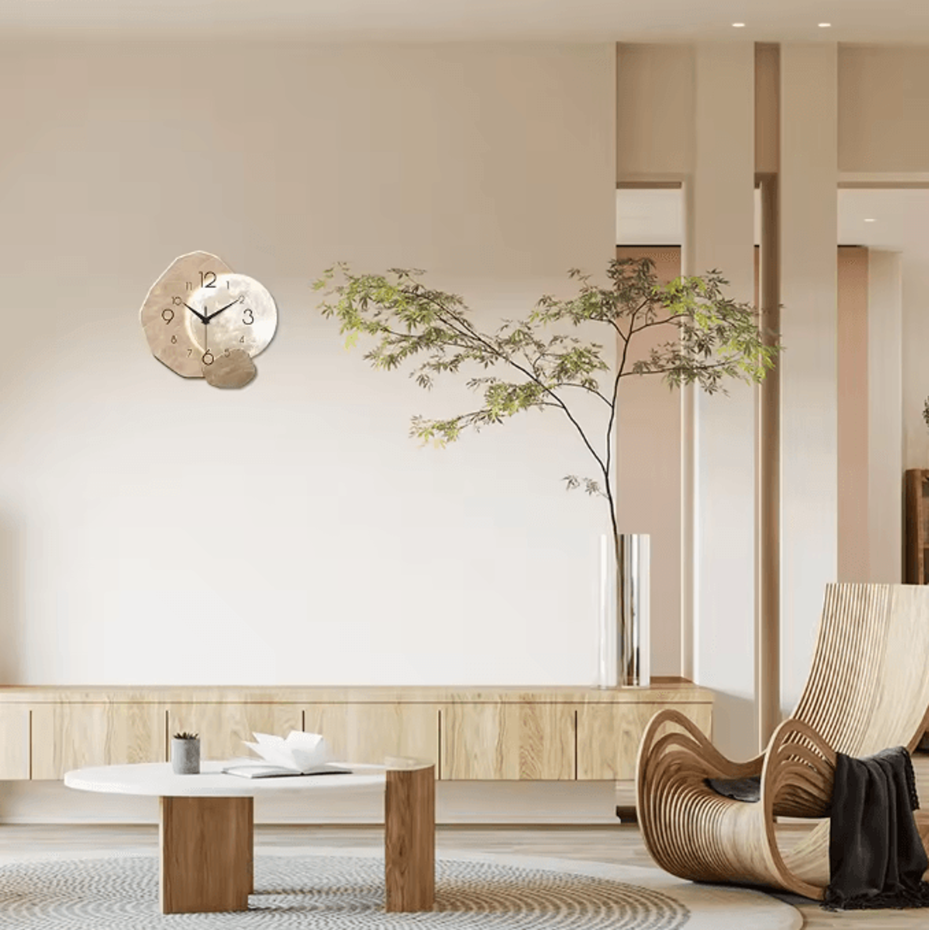 Modern Wooden Moon Wall Clock  Silent Quartz Minimalist Wall Decor For Bedroom  Living Room 3