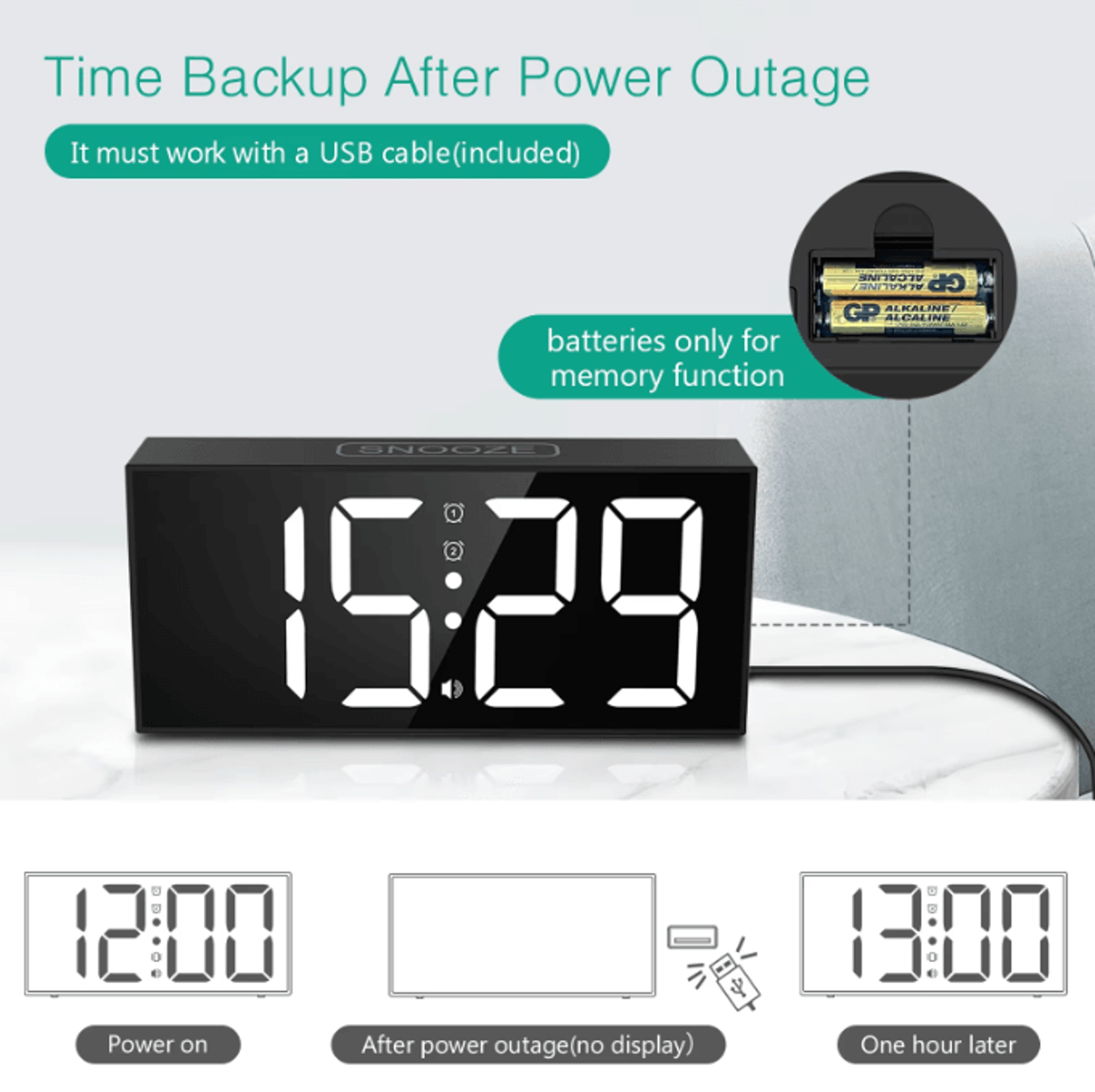 ORIA Vibrating Alarm Clock With Bed Shaker  Loud LED Digital Clock For Heavy Sleepers  Hearing Impa 2