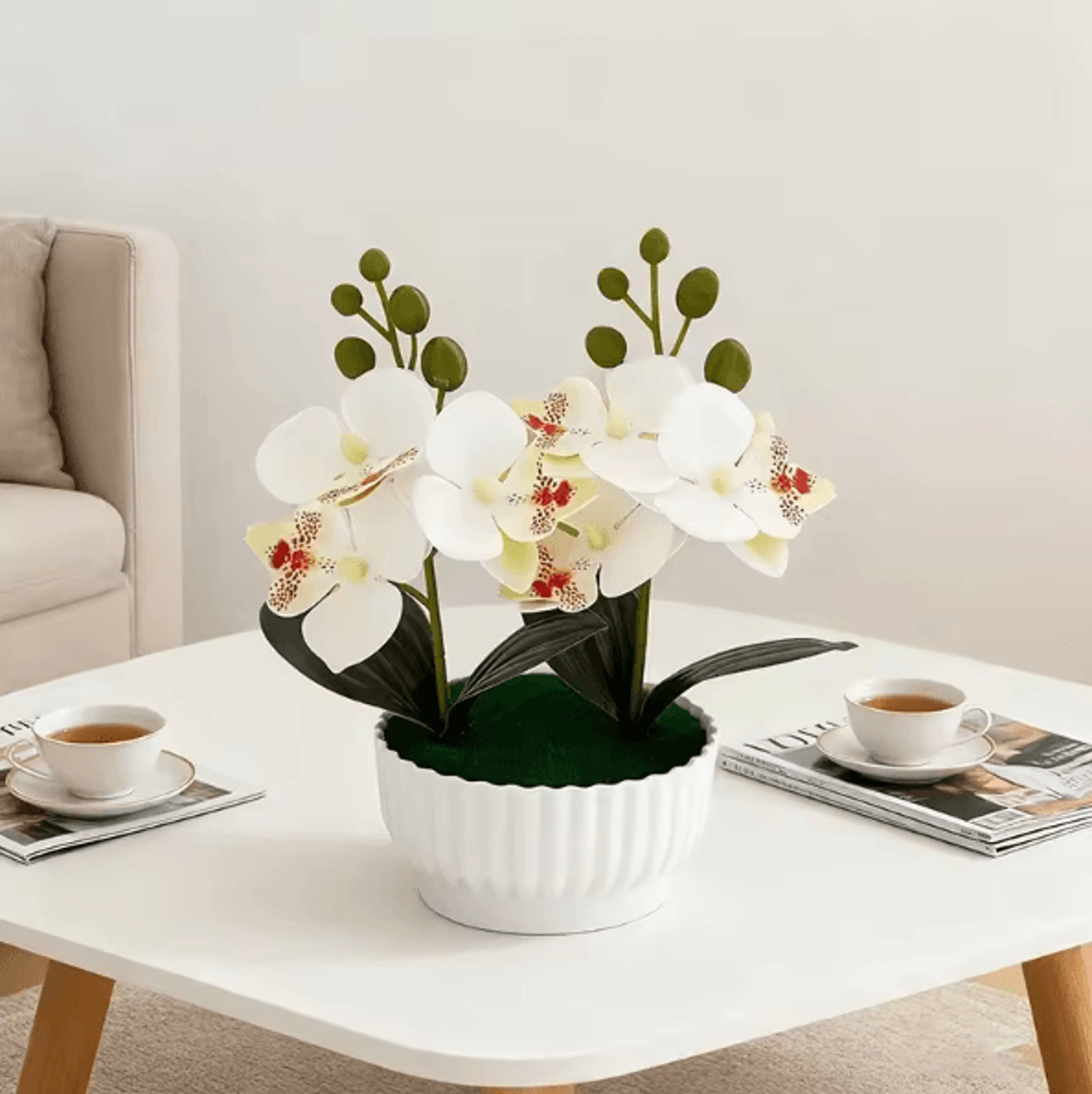 Artificial Butterfly Orchid Potted Plant Set Realistic Faux Flower Tabletop Decor For Home And Gift 4