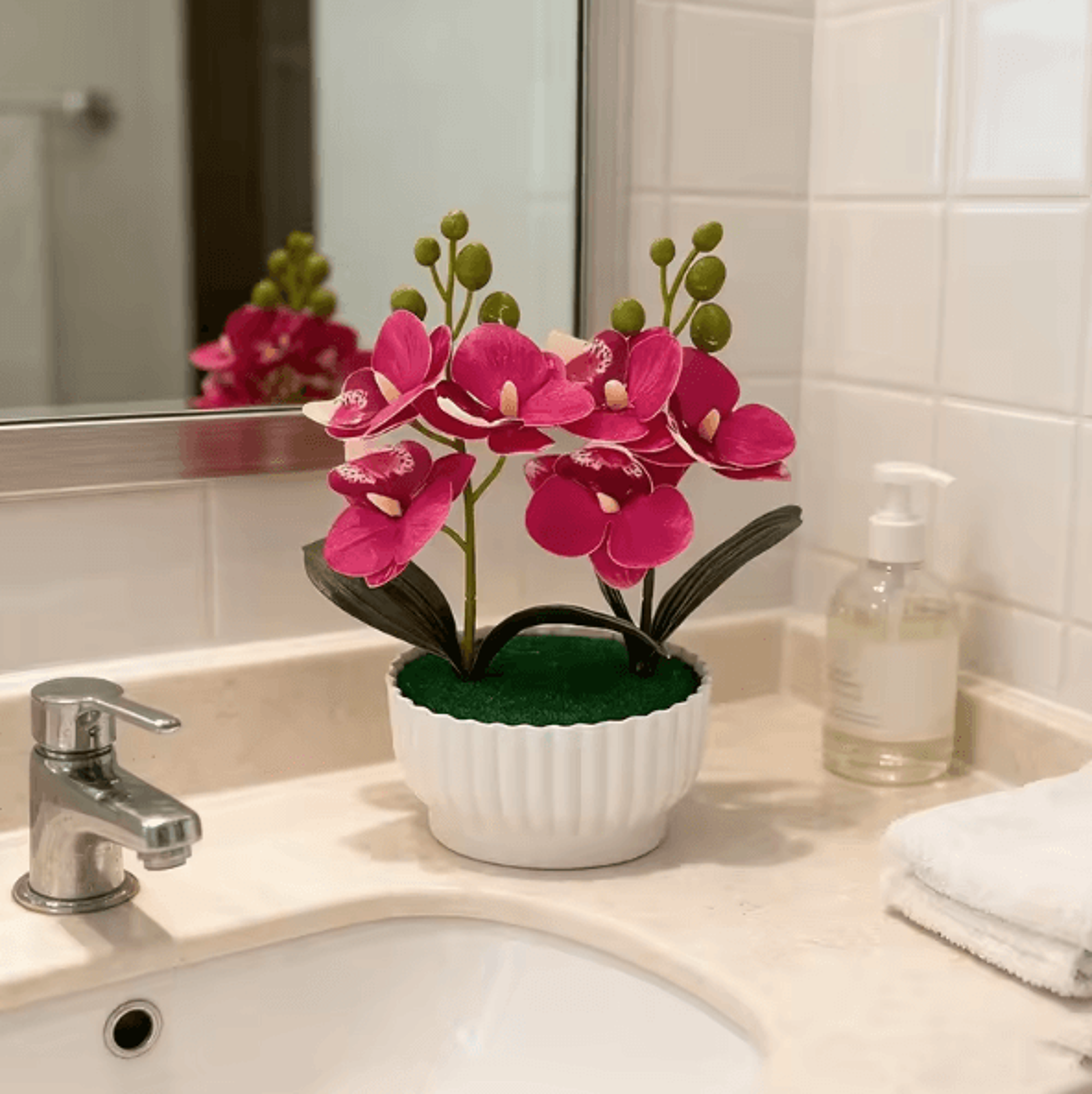 Artificial Butterfly Orchid Potted Plant Set Realistic Faux Flower Tabletop Decor For Home And Gift 8