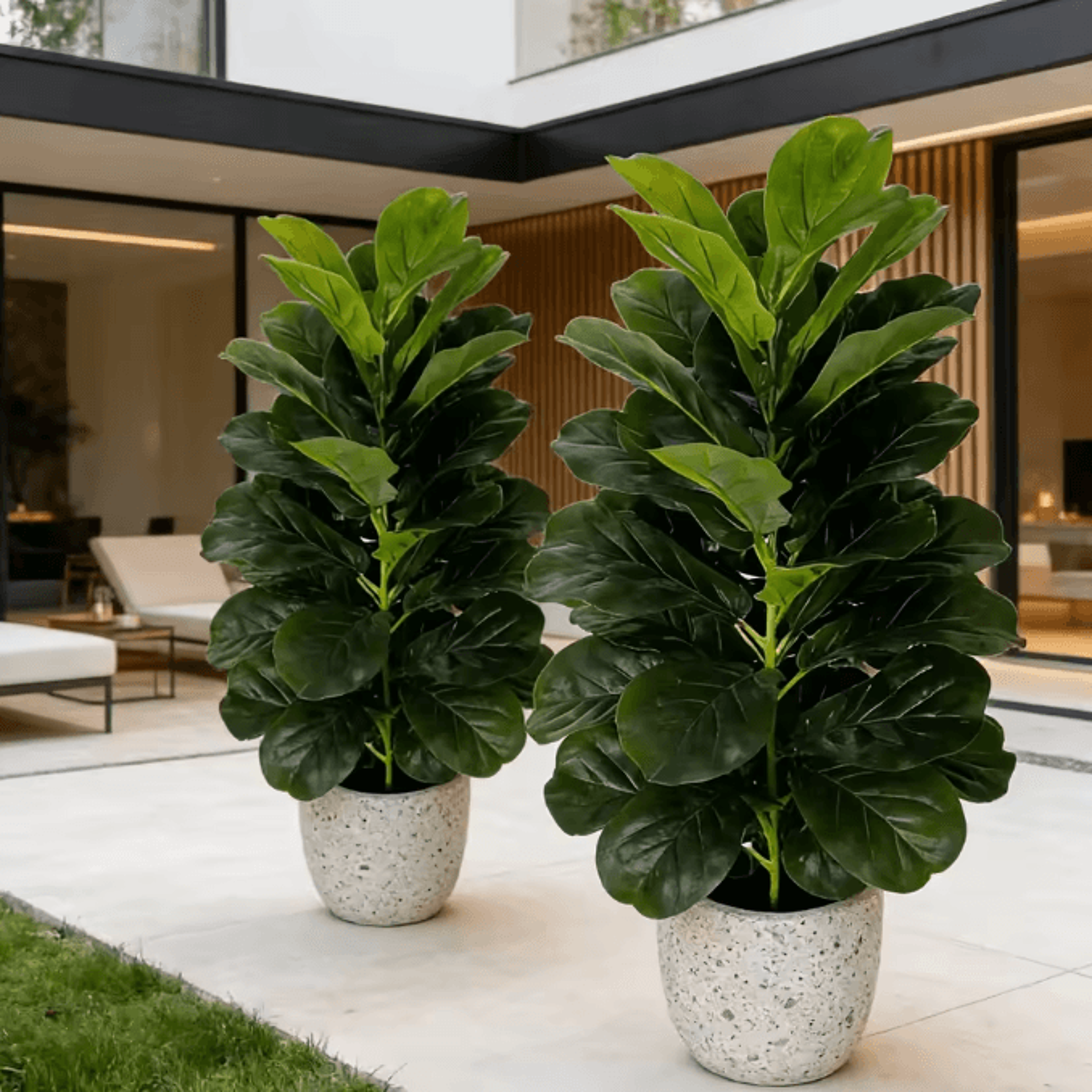 3FT Artificial Fiddle Leaf Fig Tree 2Pack With White Geometric Pot Realistic Faux Indoor Outdoor Pl 1
