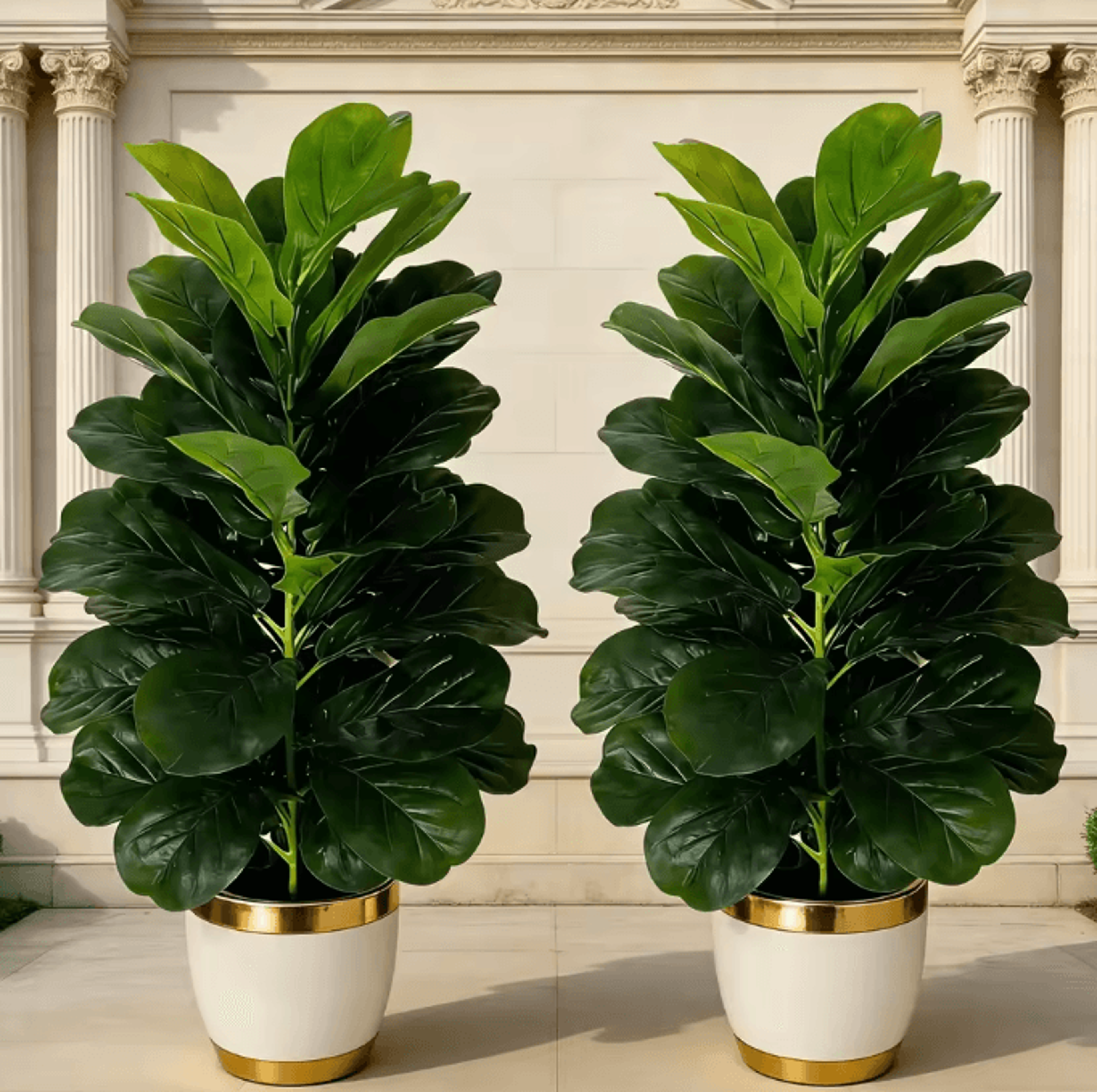 3FT Artificial Fiddle Leaf Fig Tree 2Pack With White Geometric Pot Realistic Faux Indoor Outdoor Pl 2