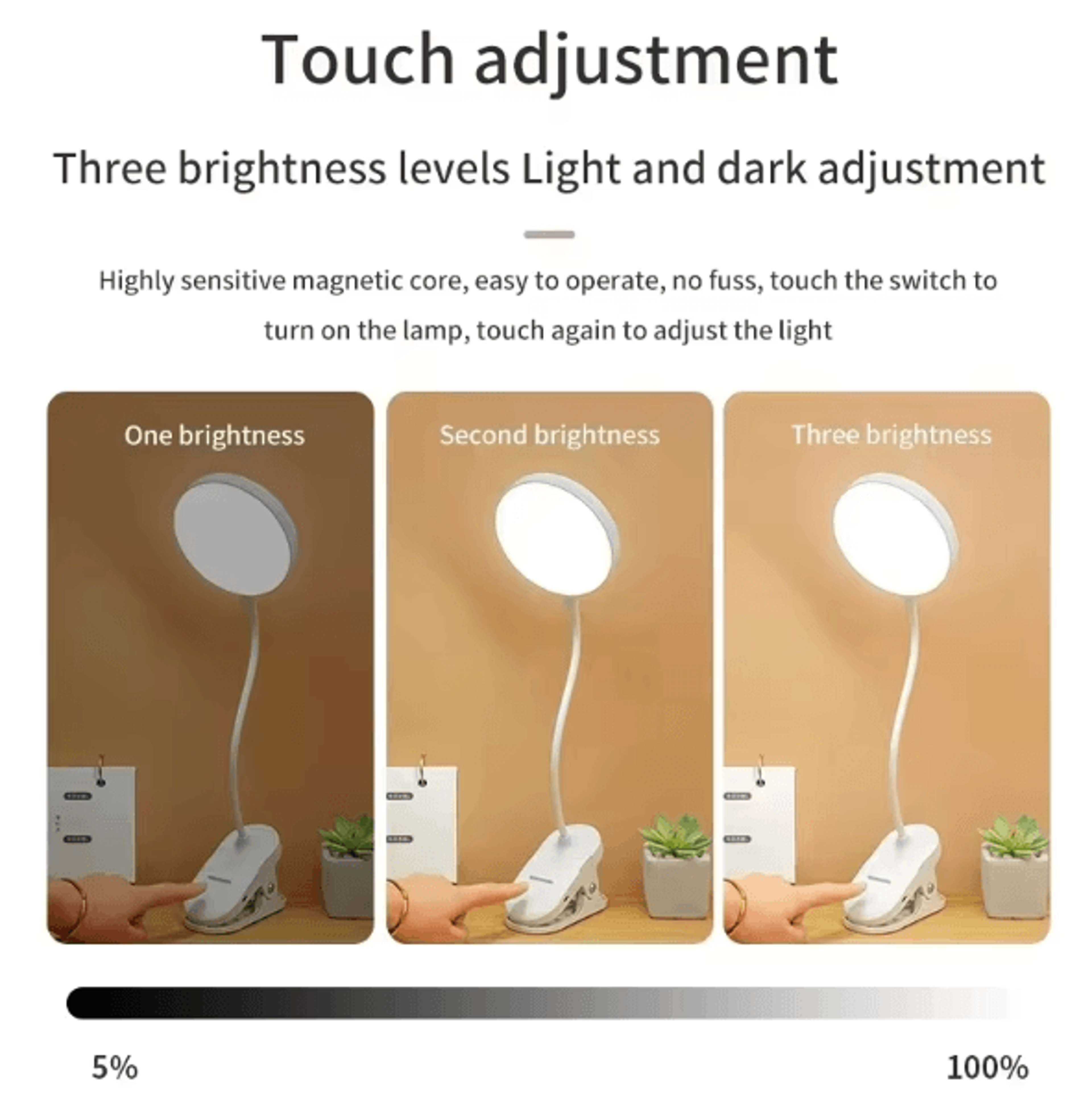 Foldable LED Desk Lamp Rechargeable Mini Table Light With Touch Dimming 3 Modes Eye Protection Stud 3