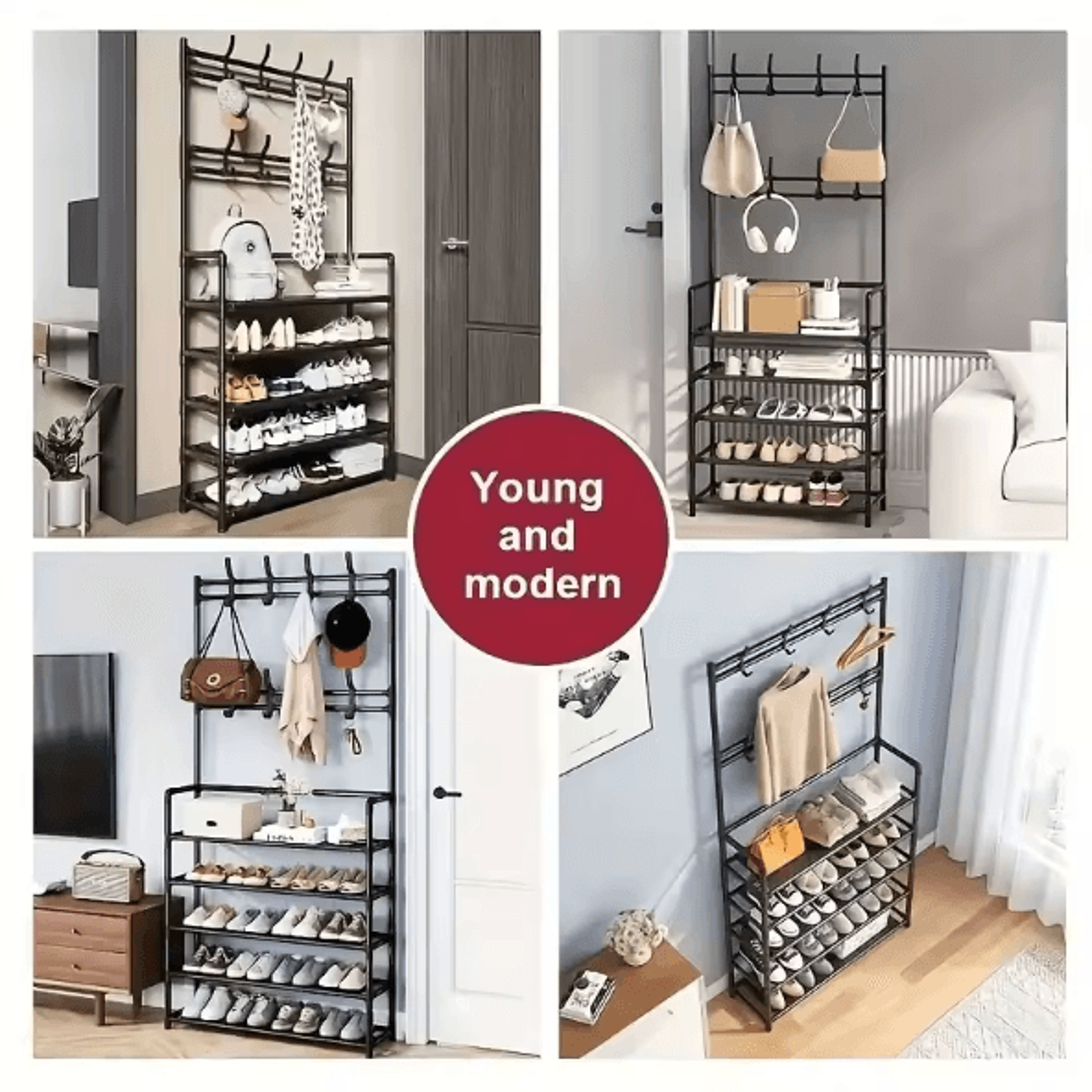 Entryway Coat Rack With Shoe Storage Multi Functional Hall Tree Organizer For Clothes Shoes Bags An 2