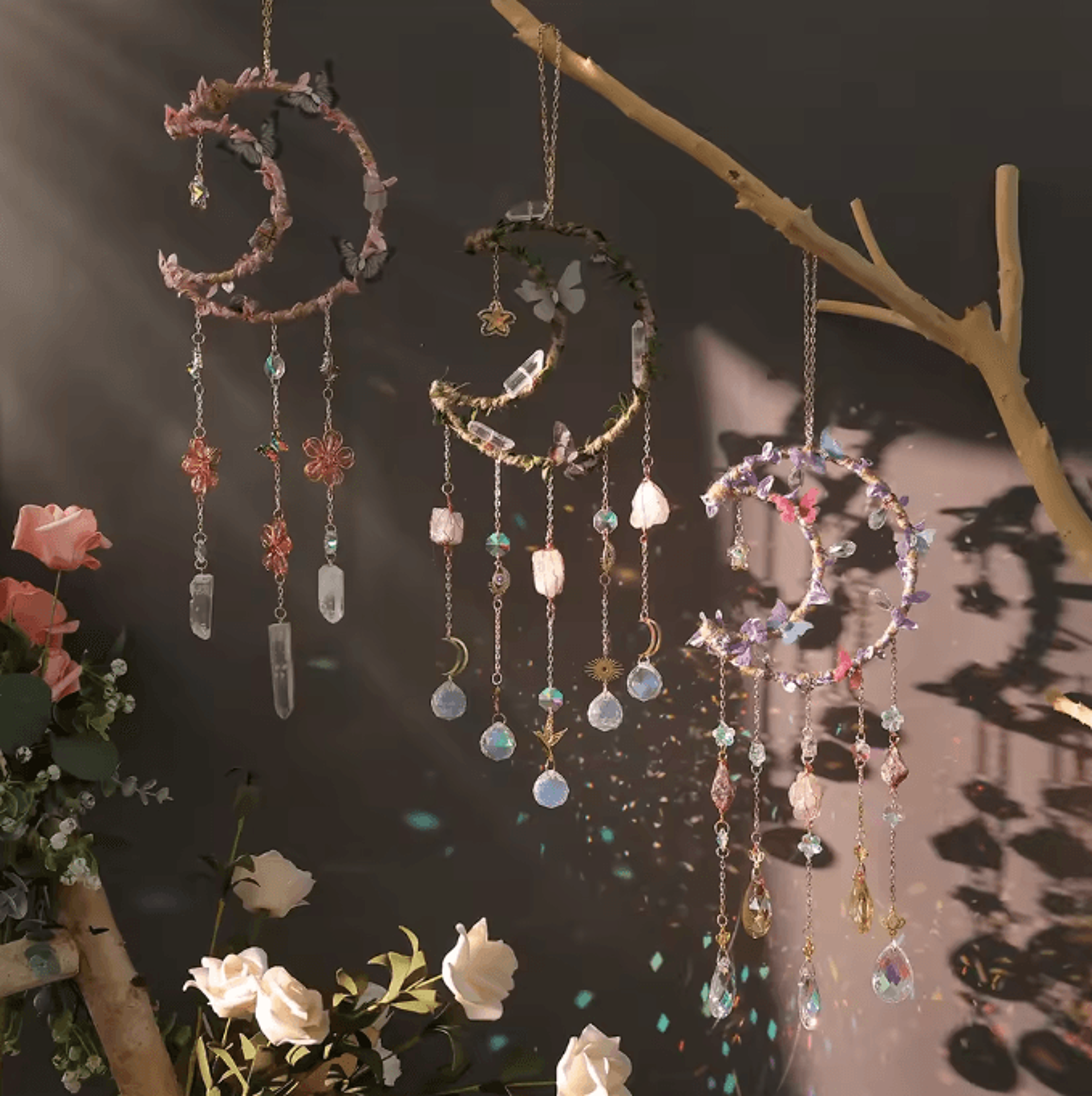 Crystal Suncatcher Wind Chime Dream Catcher Prism Rainbow Light Catcher Hanging Decor For Home Bedr 0