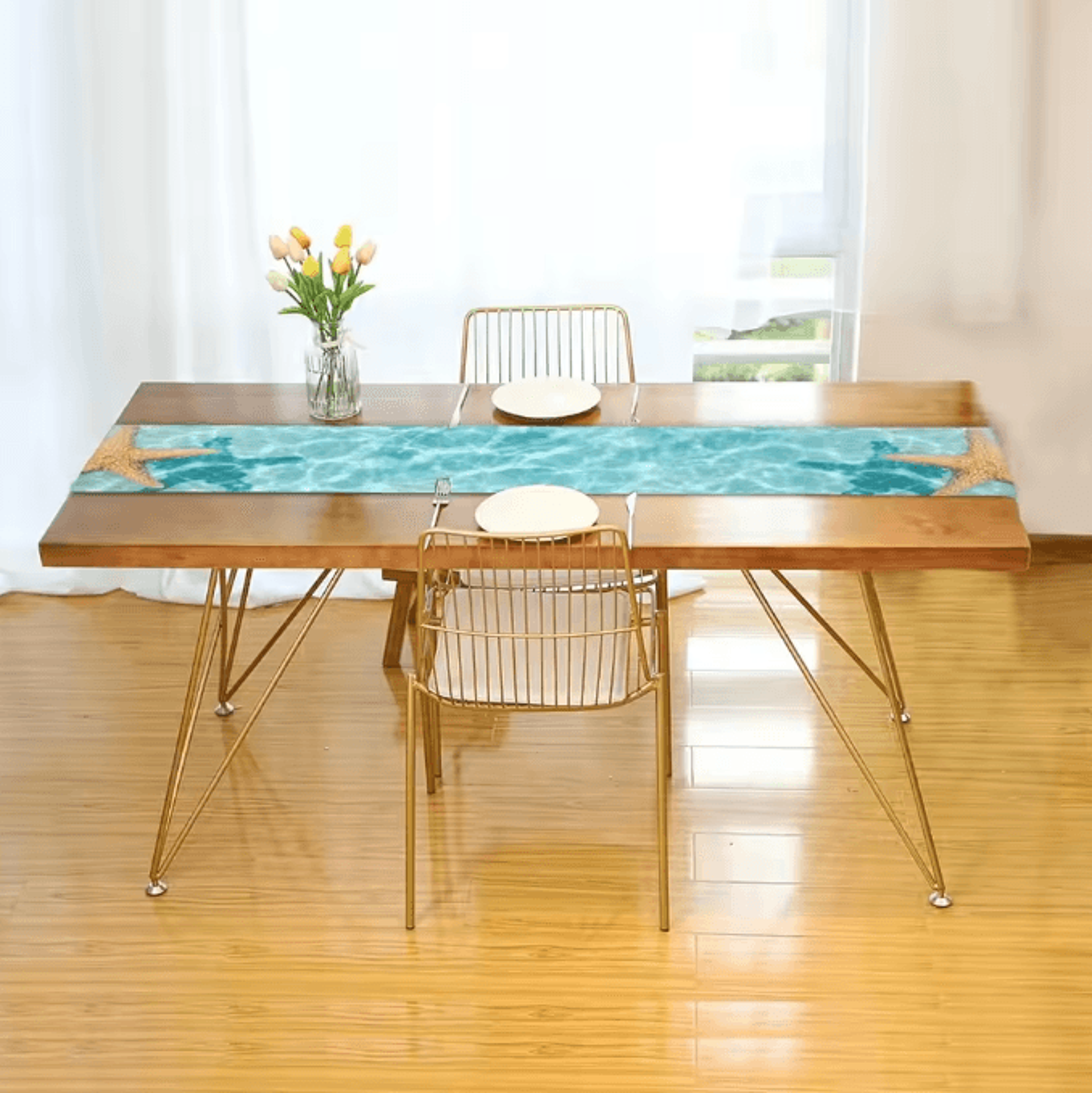 Watercolor Starfish Ocean Linen Table Runner Coastal Dining Decor Reusable Kitchen Table Scarf 3