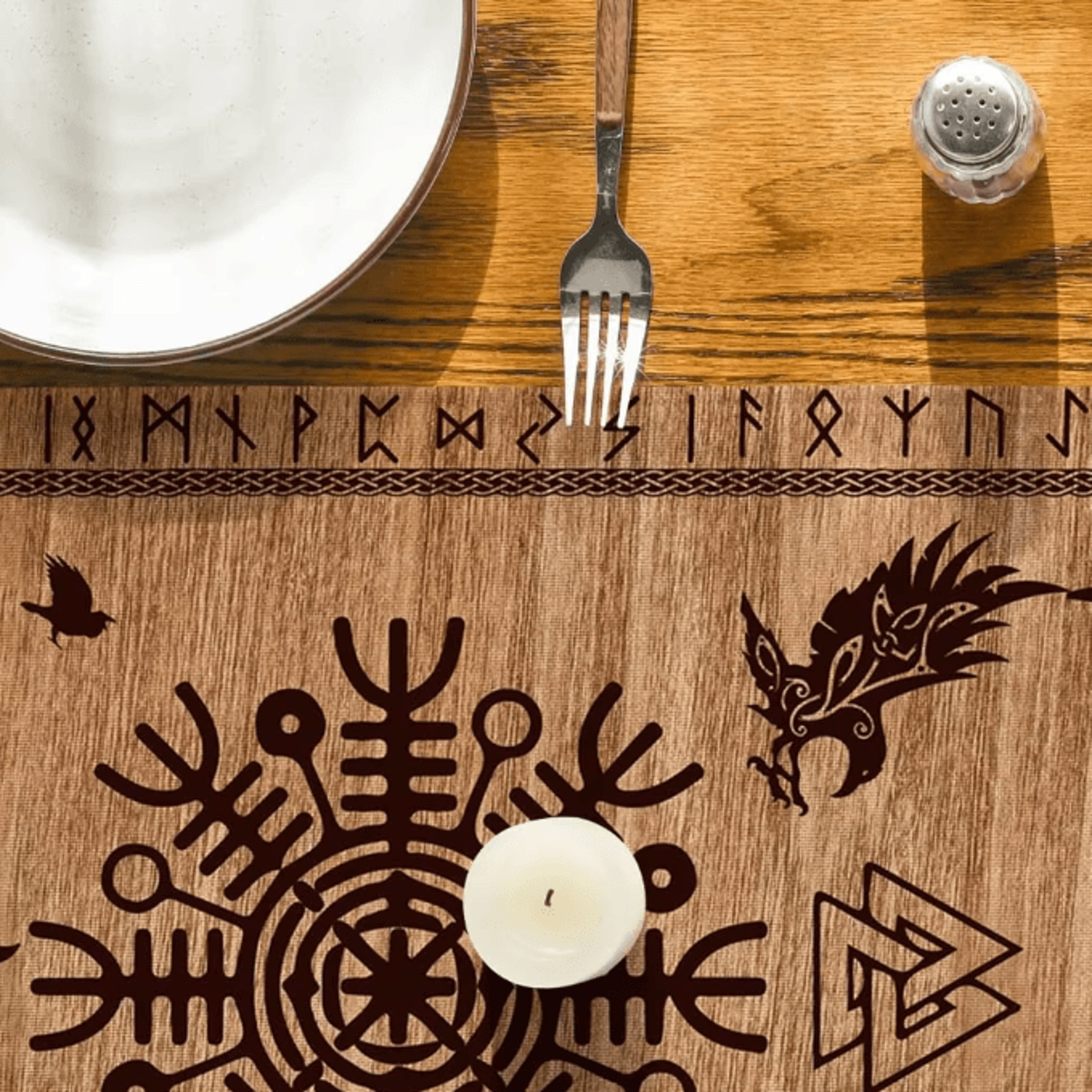 Viking Raven Helmet Of Awe Linen Table Runner Norse Mythology Dining Decor Reusable Holiday Table A 3