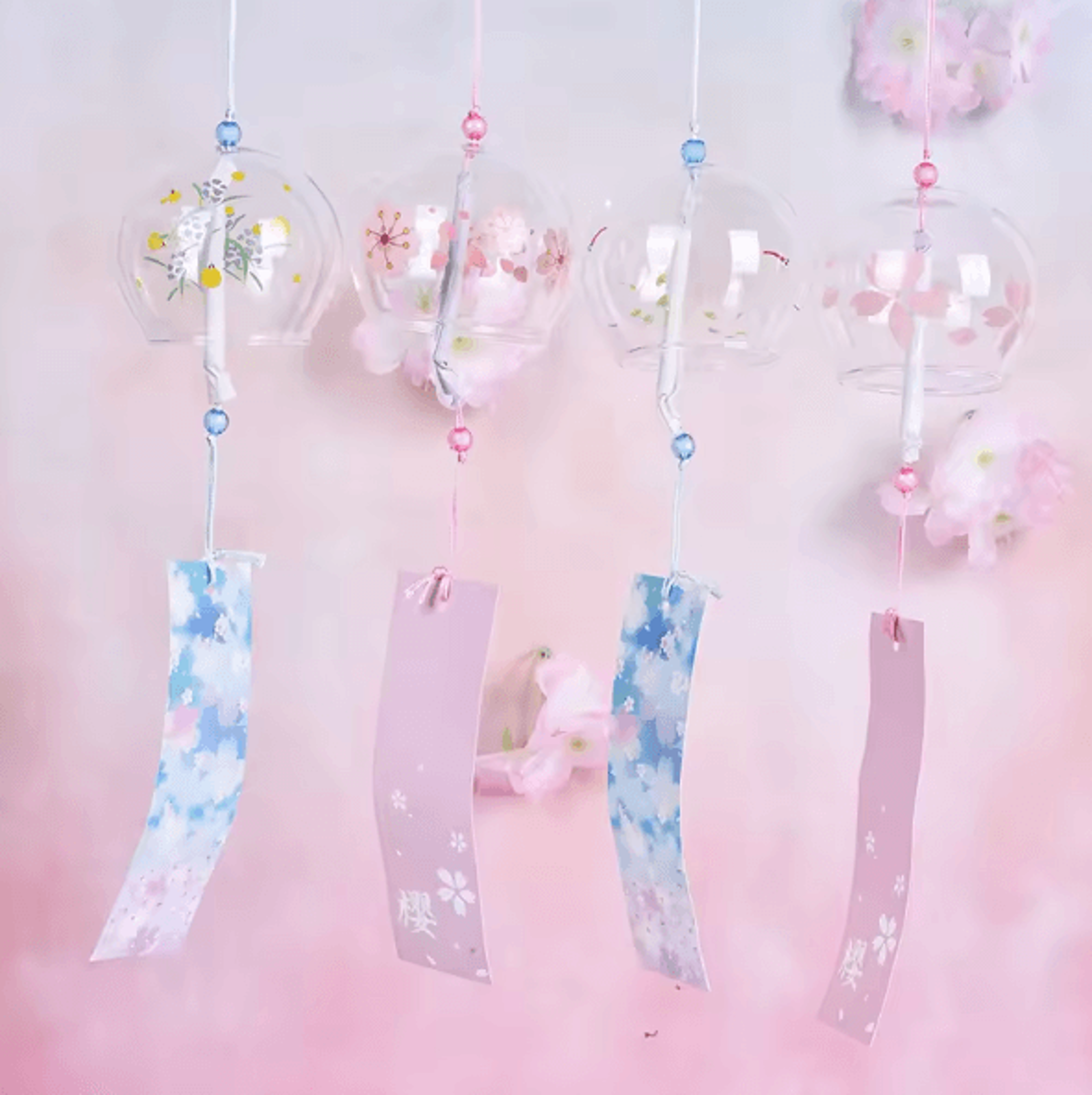 Japanese Sakura Wind Chime Glass Furin Bell Cherry Blossom Hanging Decor For Home Garden 0