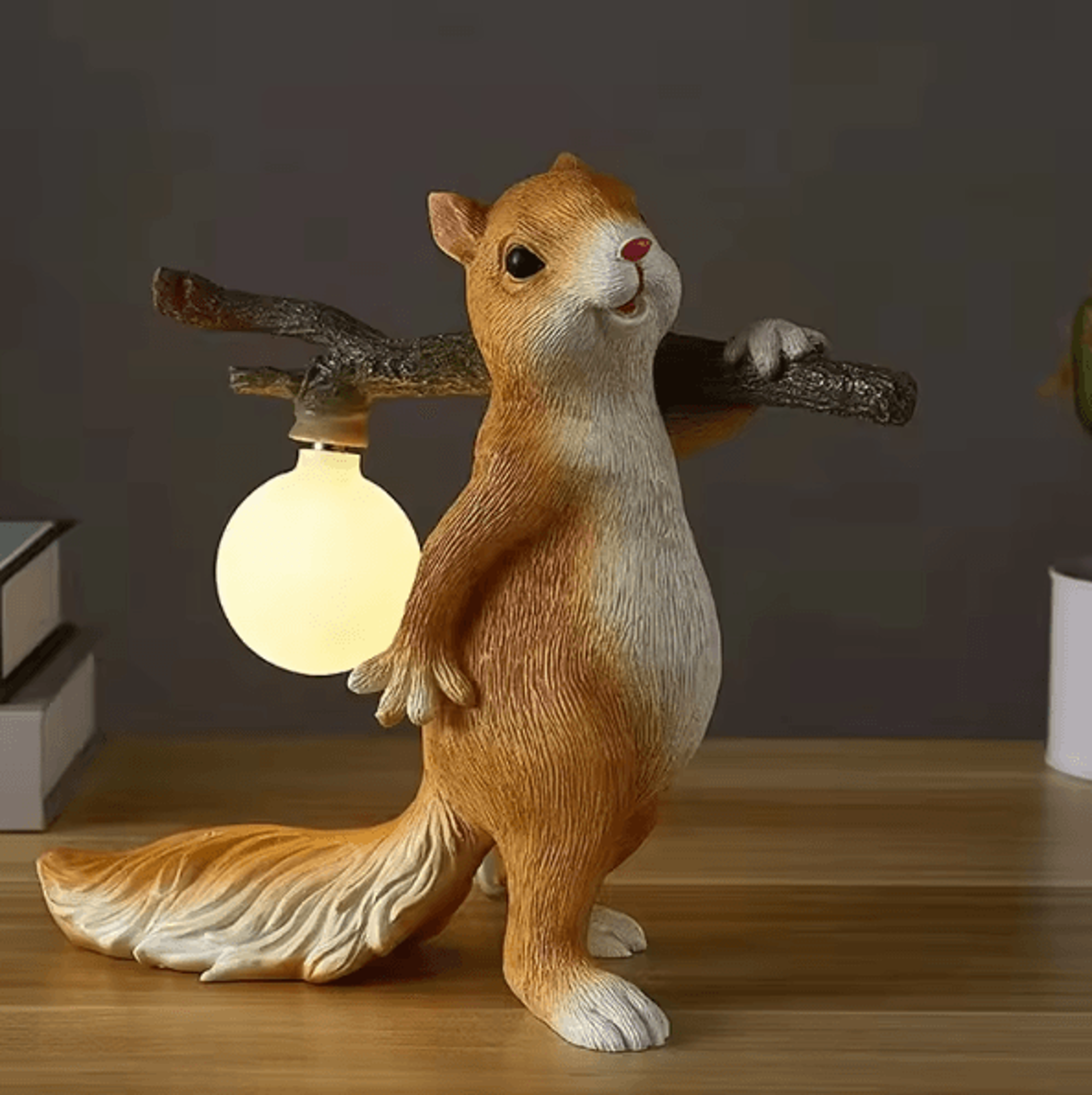 GlowNest Nordic Cartoon Squirrel Resin Desk Lamp Cute Ambient Light For Kids Bedroom  Living Room D 1