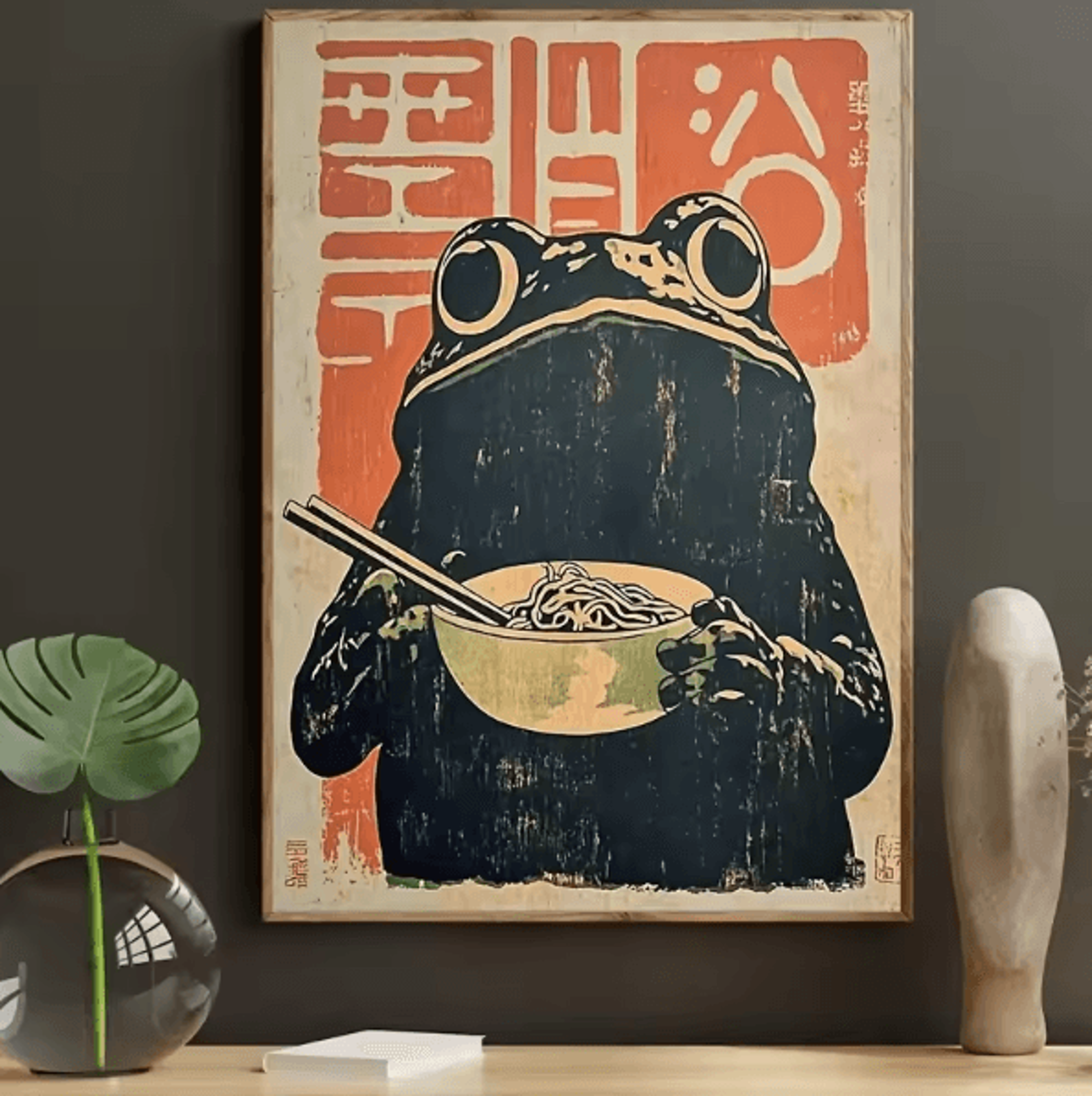 Retro Japanese Frog Ramen Canvas Wall Art  Frameless Art Deco Print For Unique Home Decor 2