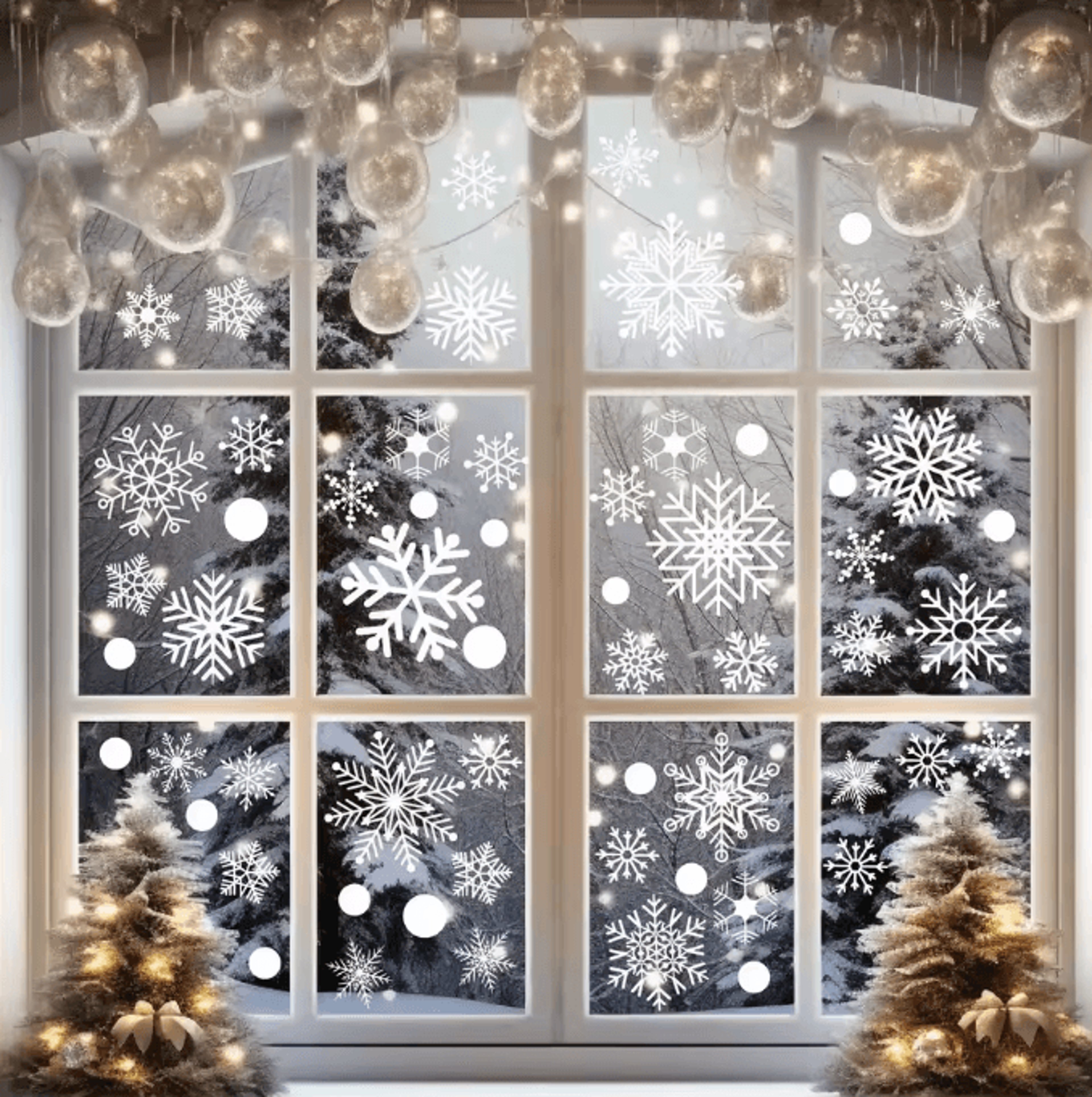 White Snowflake Christmas Window Stickers  Reusable Holiday Wall  Glass Decoration Set 0