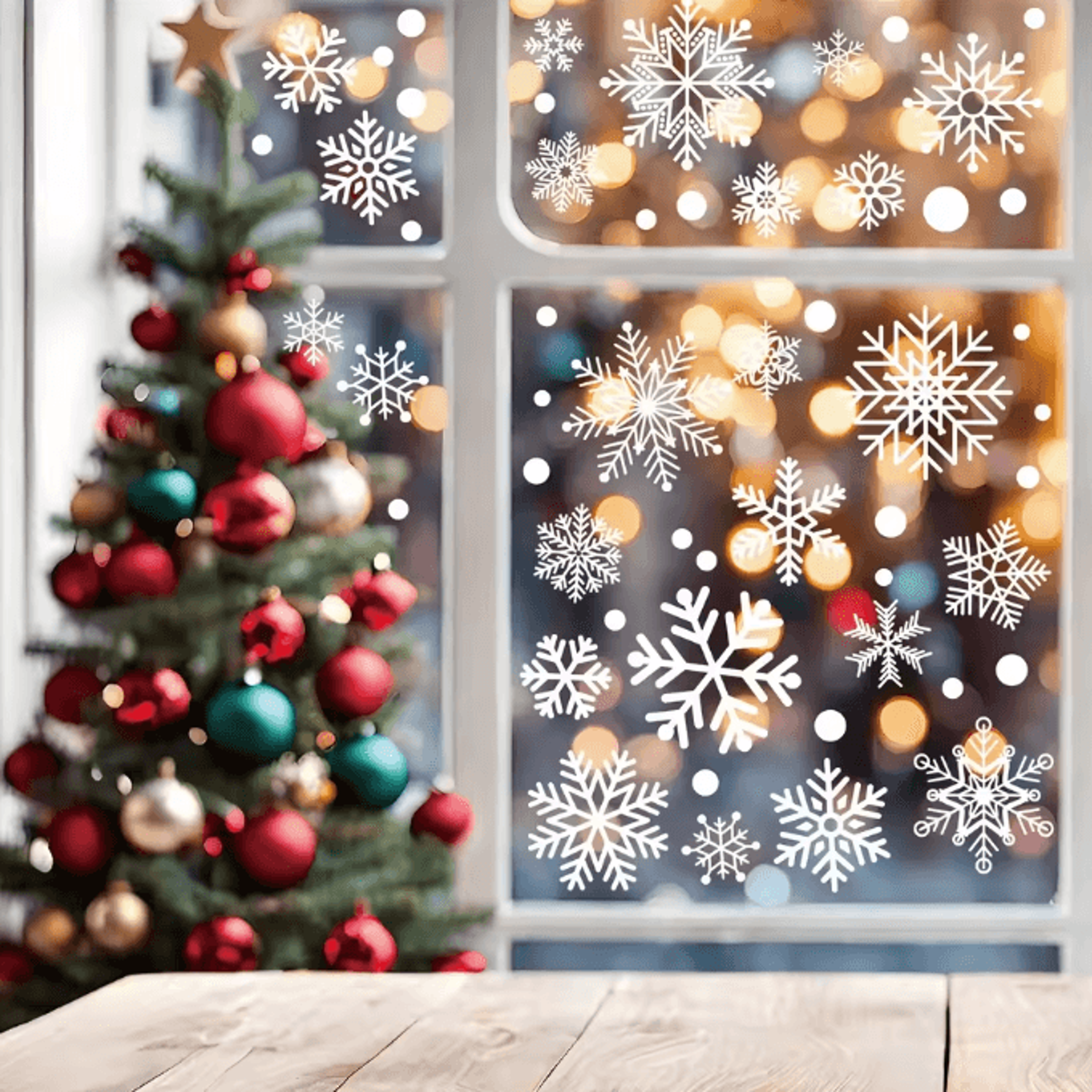White Snowflake Christmas Window Stickers  Reusable Holiday Wall  Glass Decoration Set 1