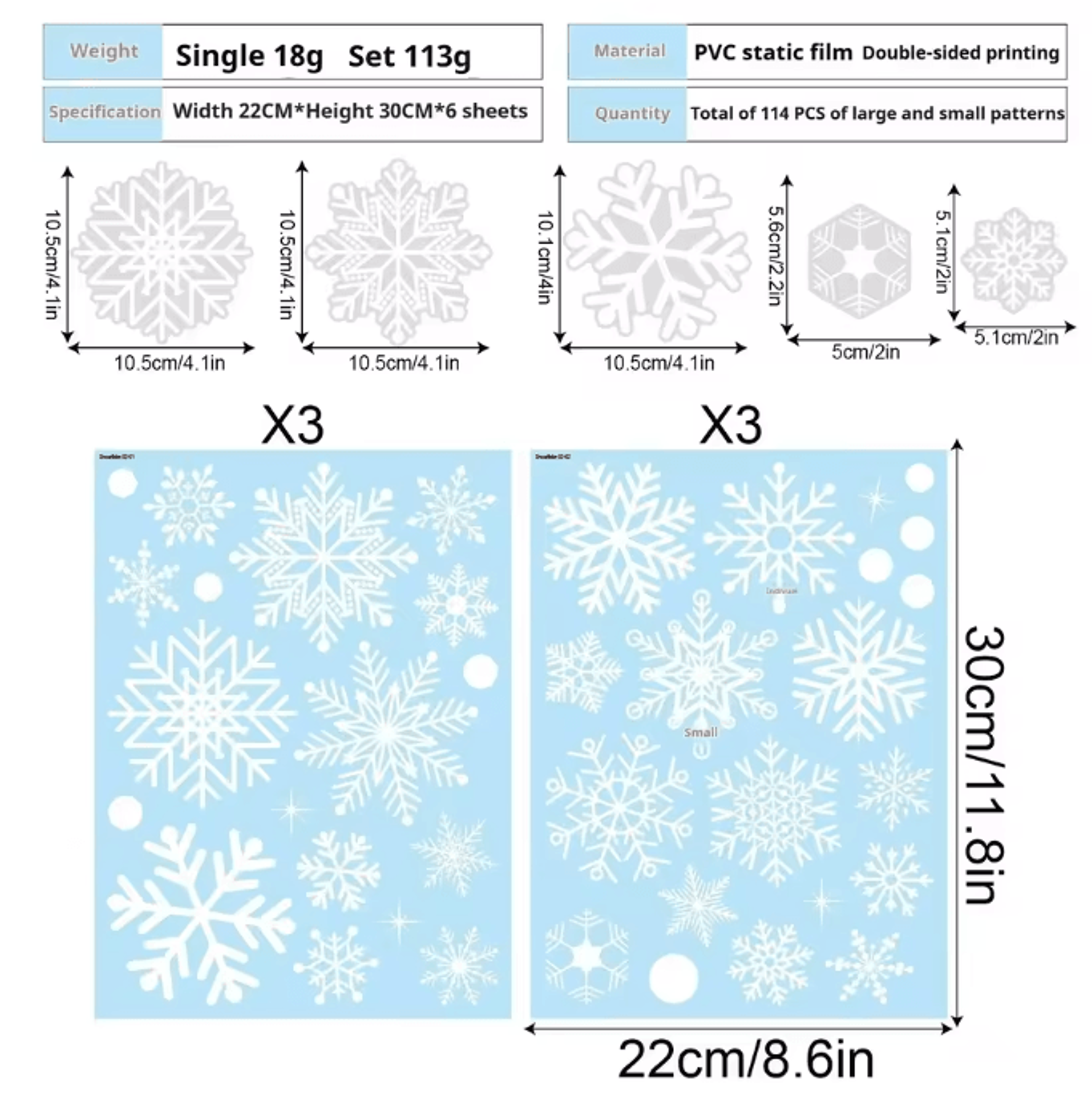 White Snowflake Christmas Window Stickers  Reusable Holiday Wall  Glass Decoration Set 5
