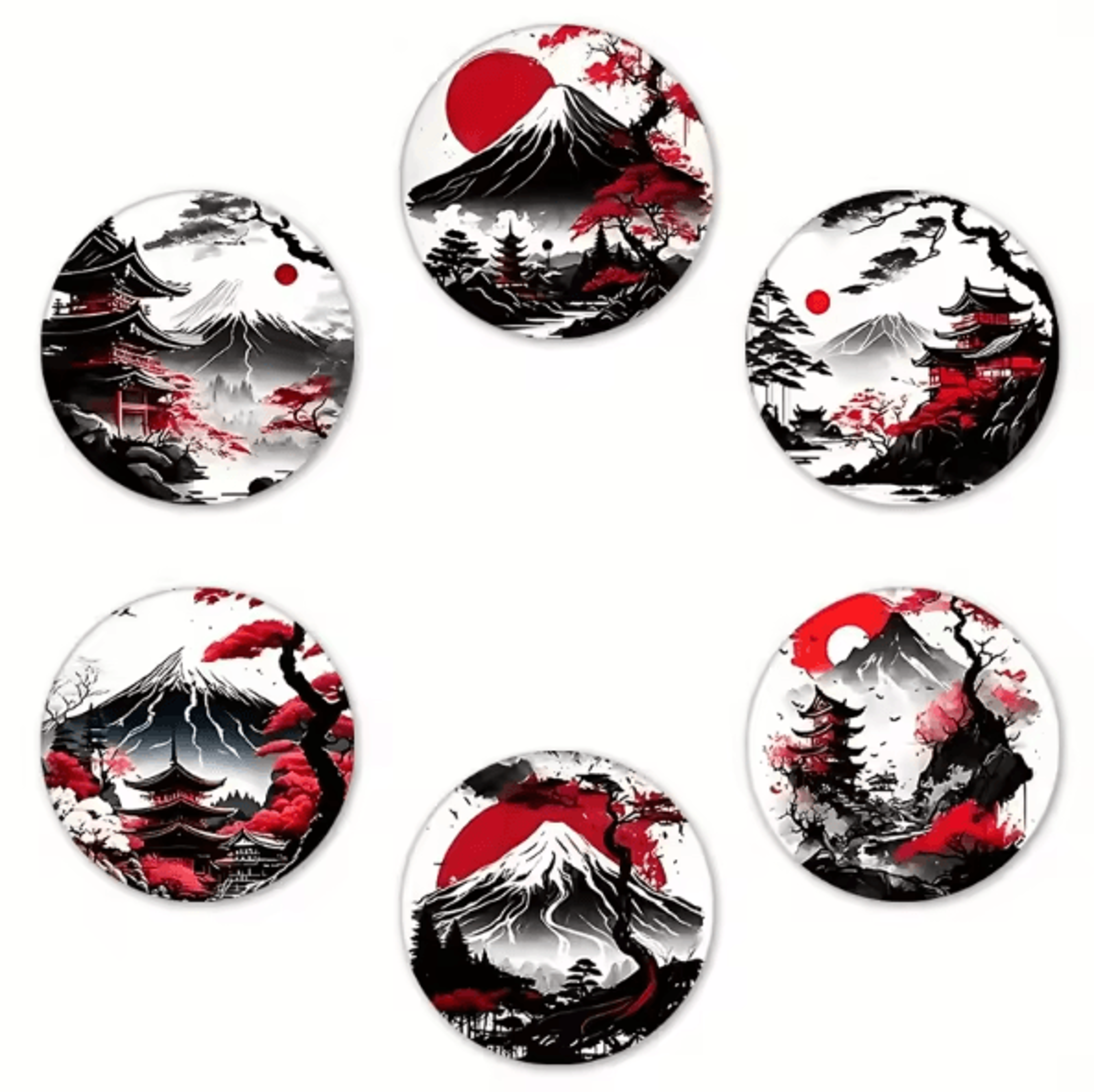 6Piece Wooden Japanese Landscape Coaster Set  NonSlip Heatproof Drink Coasters For Home  Office 3