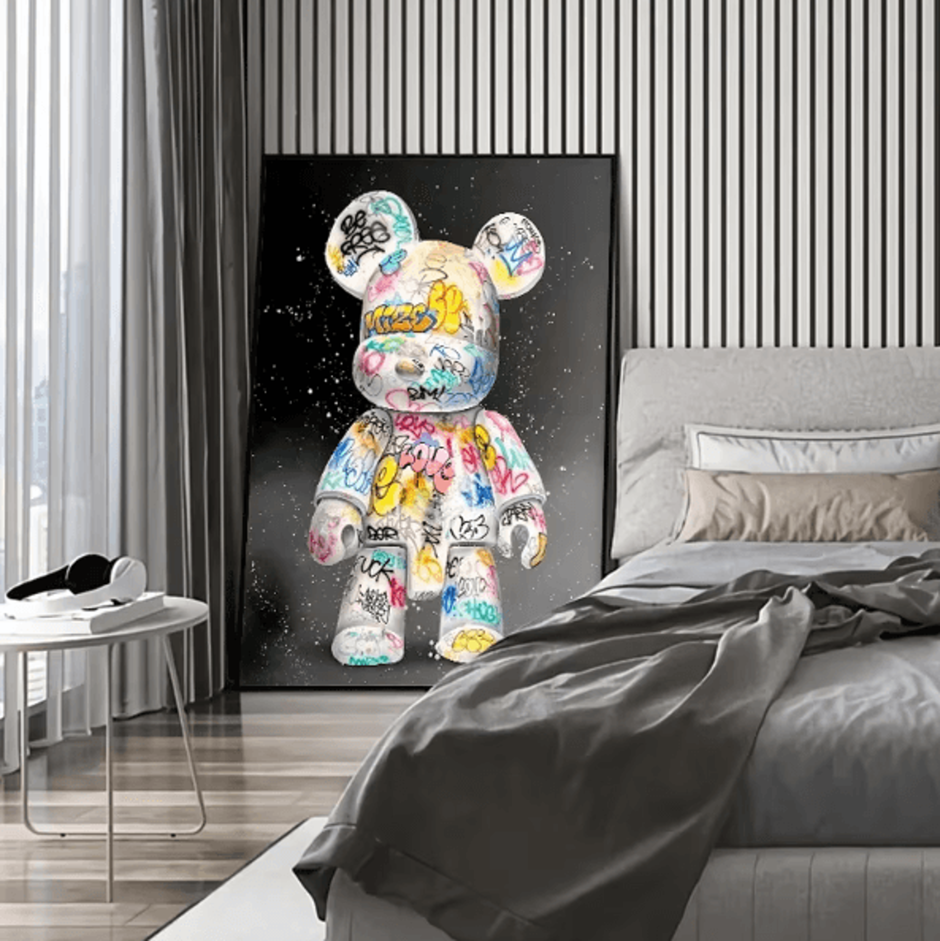 Cute Graffiti Bear Canvas Wall Art  Kawaii Cartoon Pop Art Poster For Stylish Room Decor 2