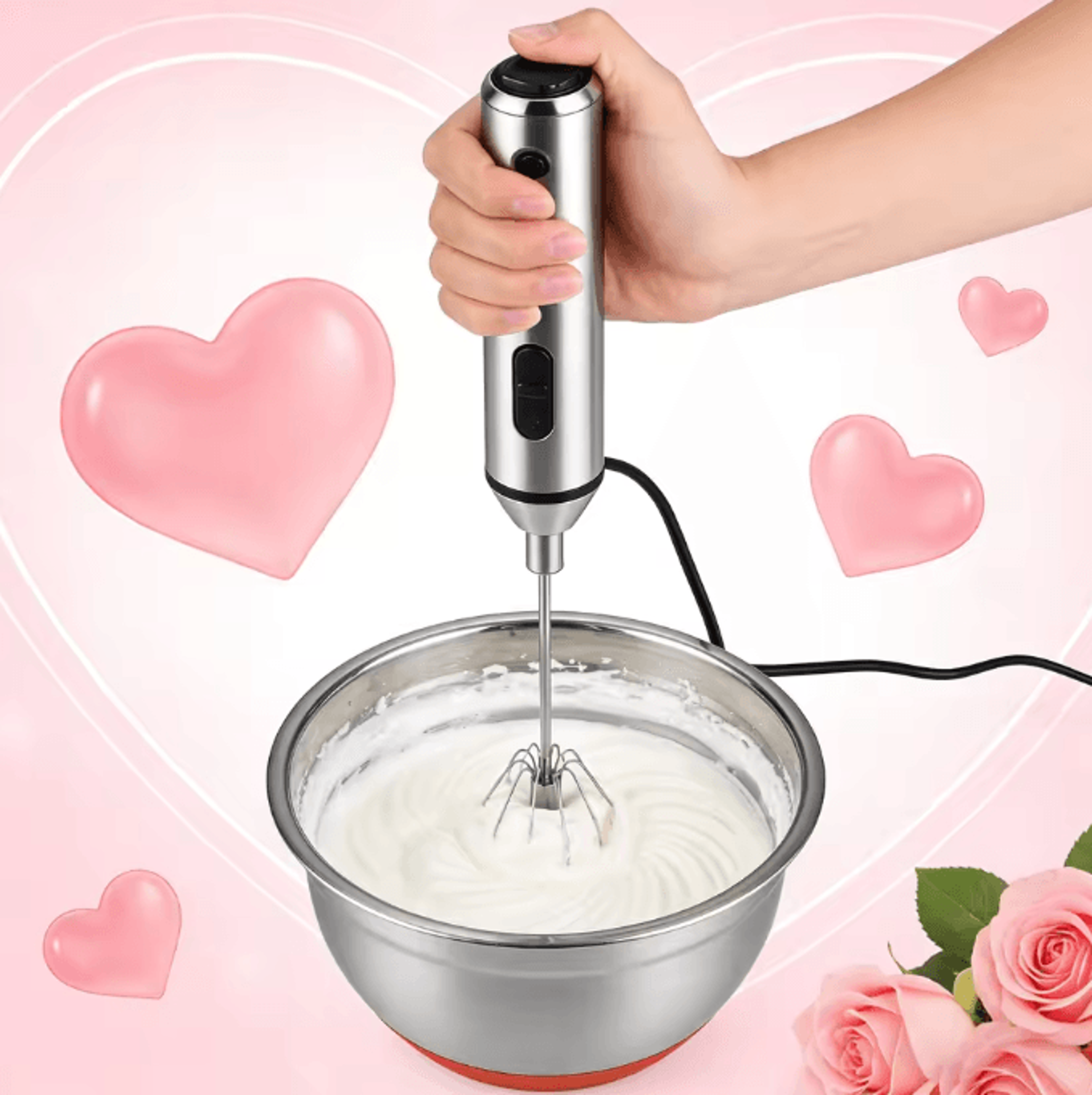 1Second Mini Whisk Handheld Milk Frother  Egg Beater  OnePress Coffee Mixer Tool 0